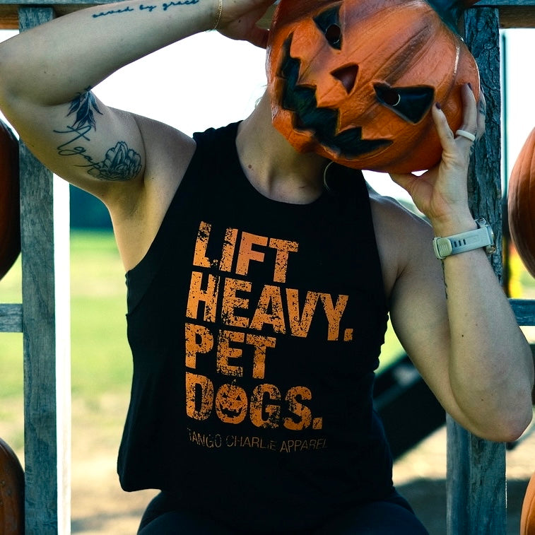 Lift Heavy. Pet Dogs. - Pumpkin Edition Women's Crop Tank