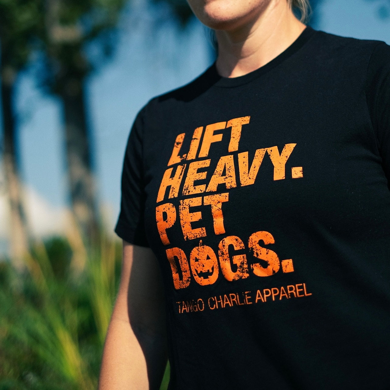 Lift Heavy. Pet Dogs. - Pumpkin Edition Tee