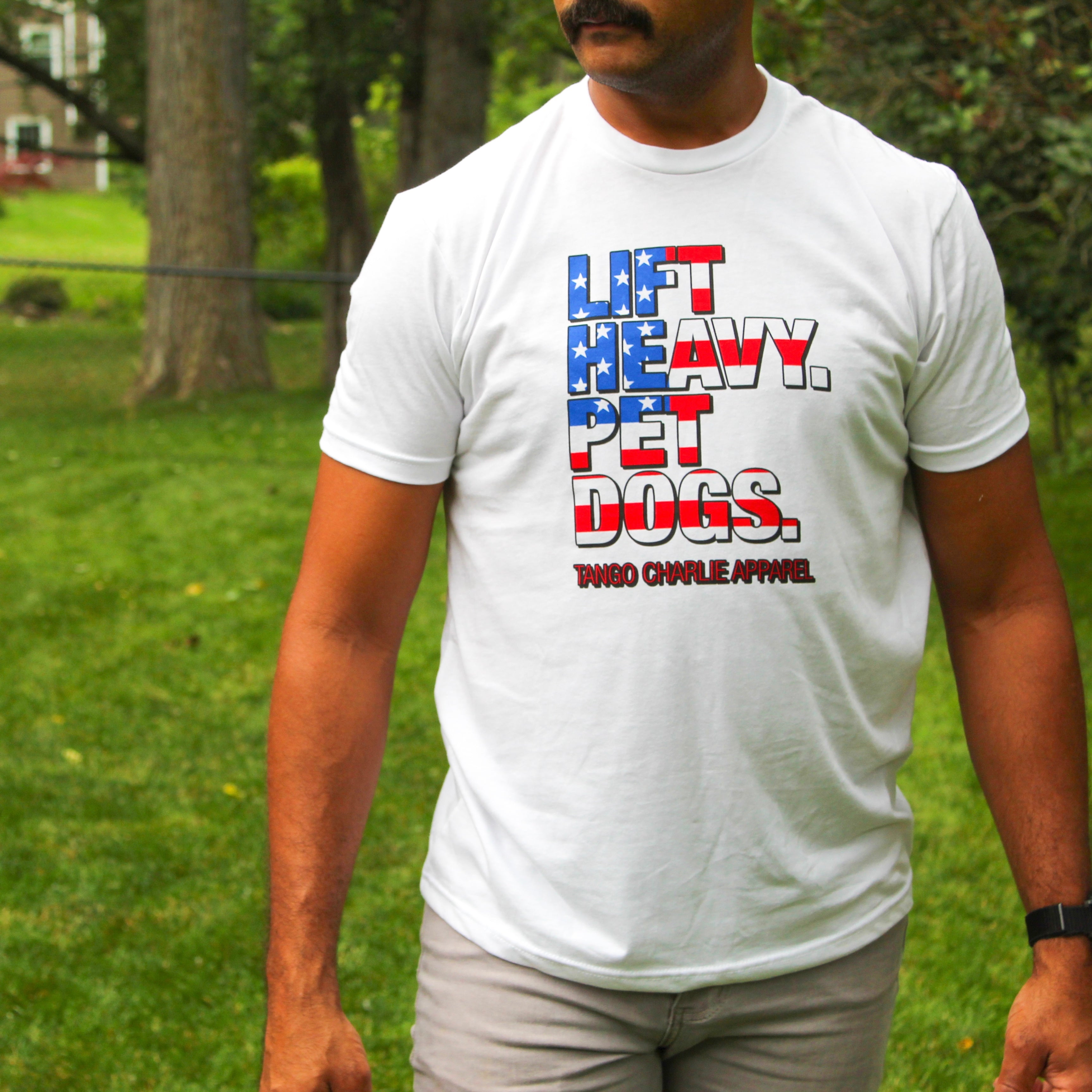 Lift Heavy. Pet Dogs. - 'Murica Edition Tee