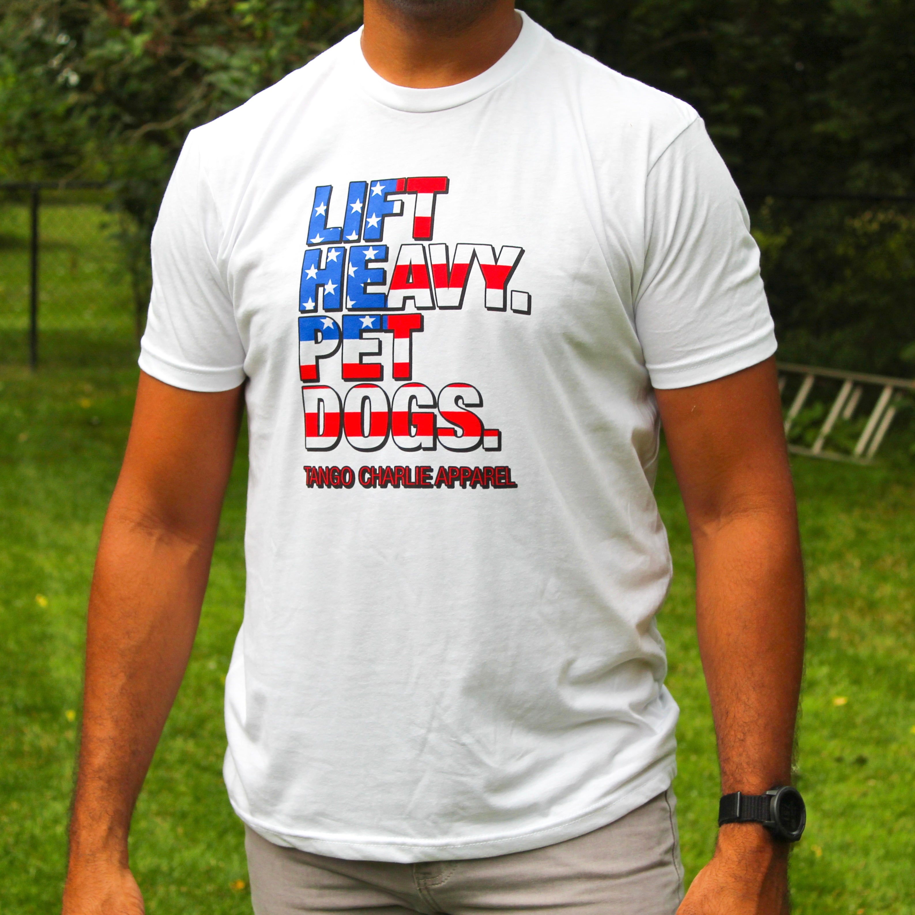 Lift Heavy. Pet Dogs. - 'Murica Edition Tee
