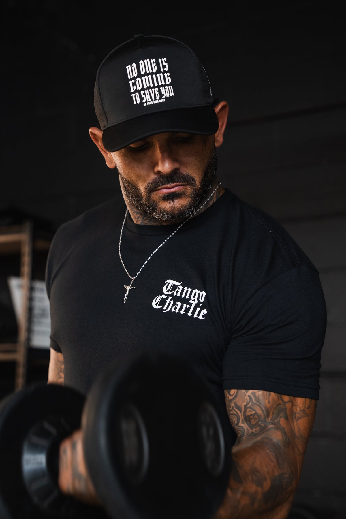 Lift Heavy. Praise Hard. Black Tee