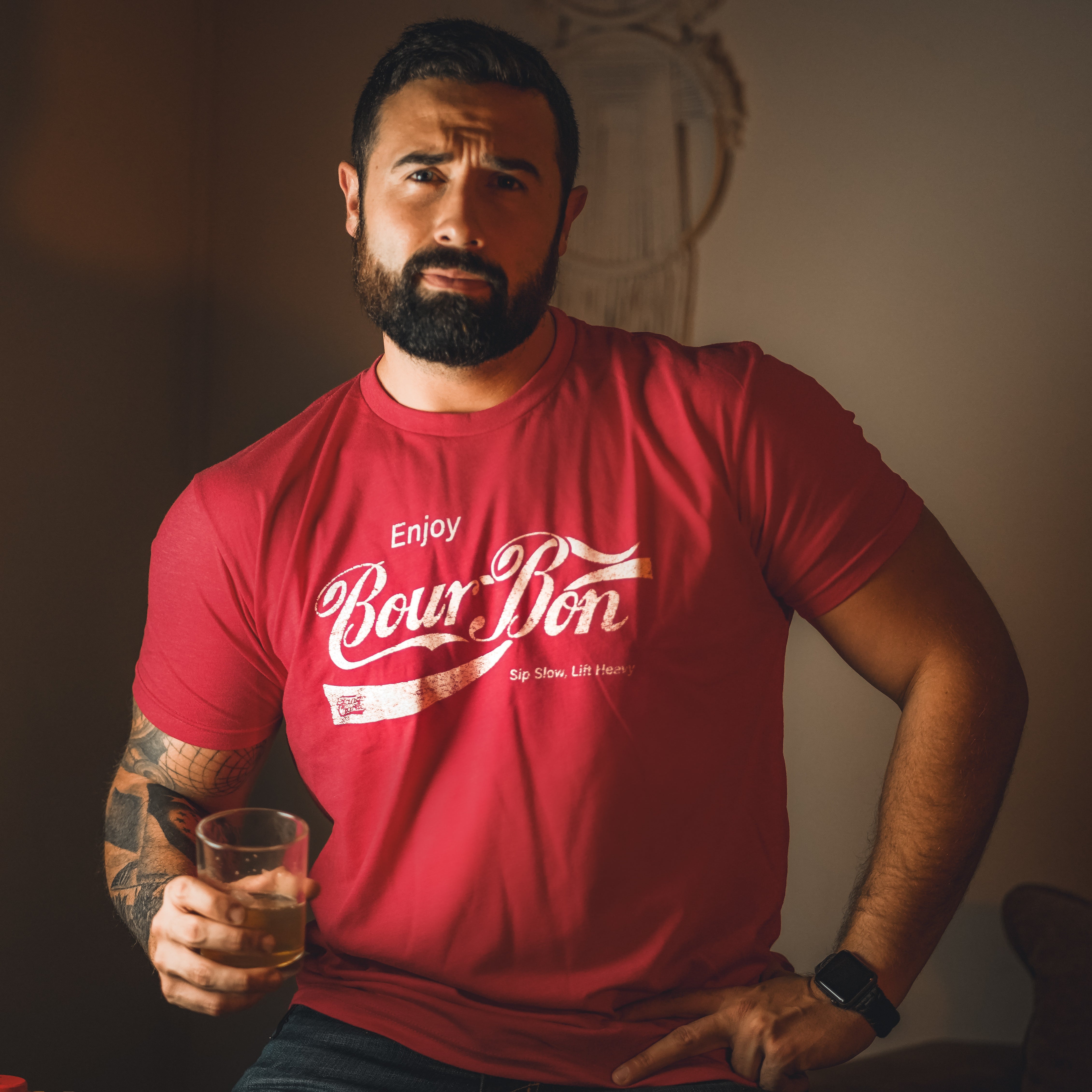 Bourbon "Sip Slow, Lift Heavy" Red - Tee