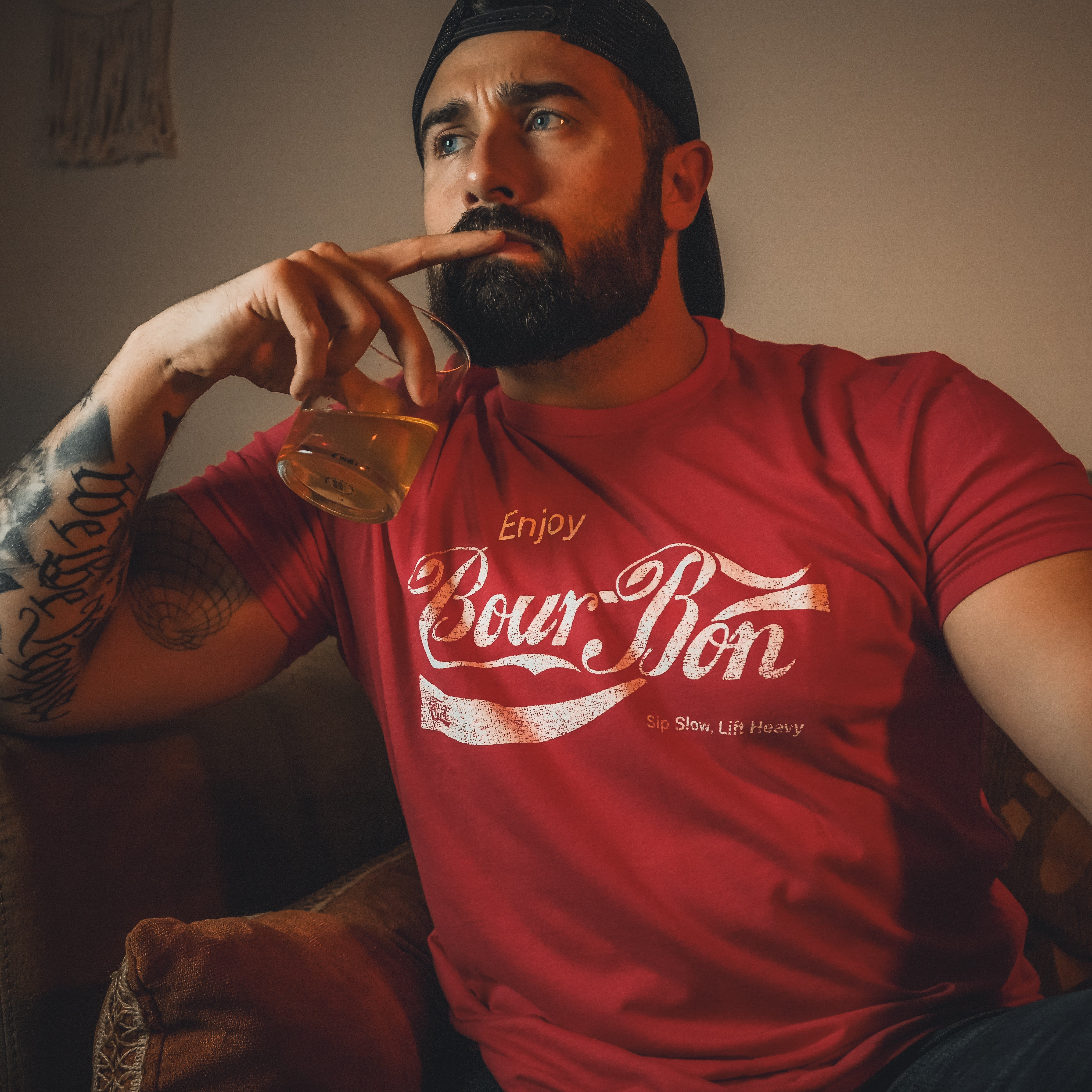 Bourbon "Sip Slow, Lift Heavy" Red - Tee