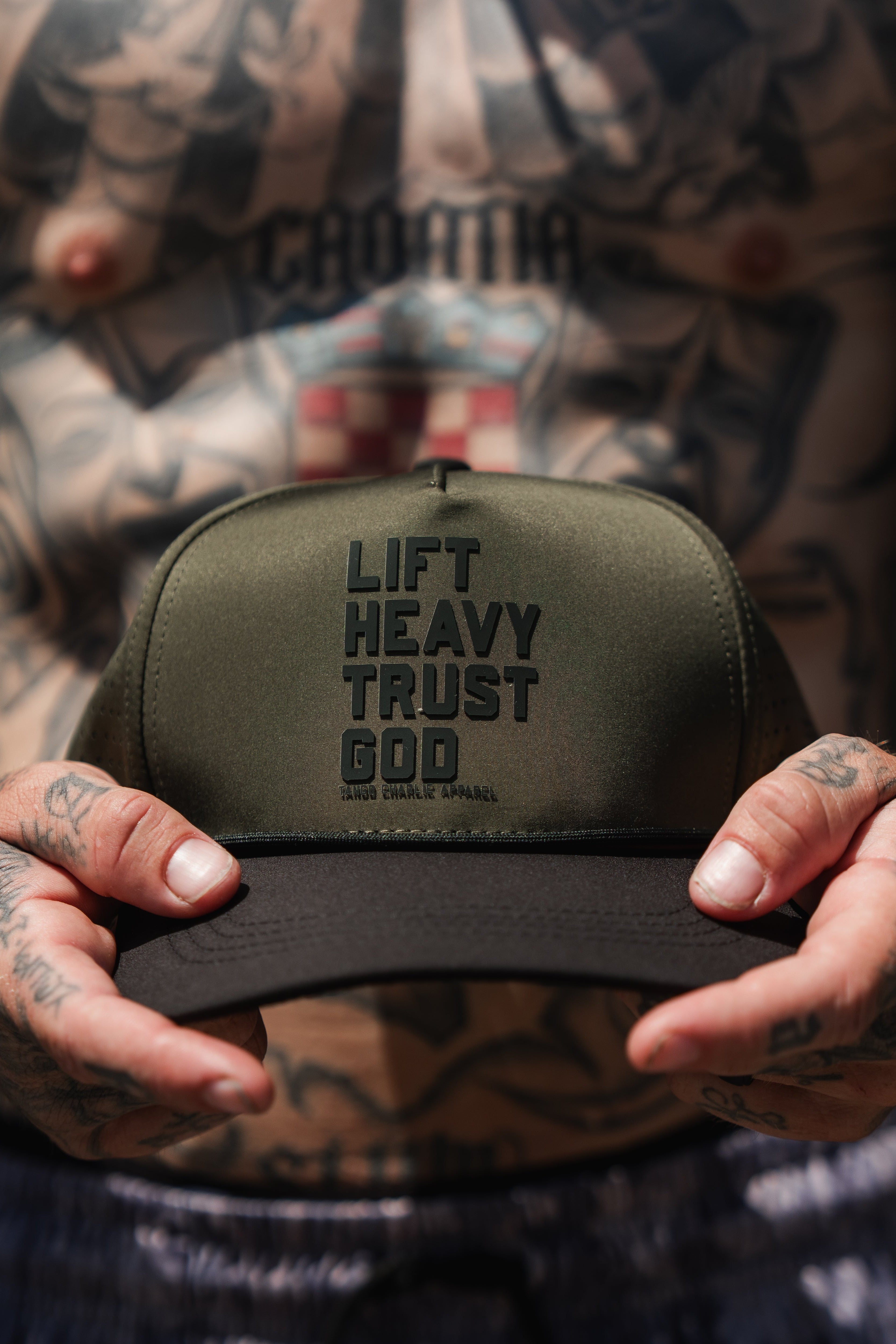 Lift Heavy. Trust God. Hydro - OD Green Snapback Hat