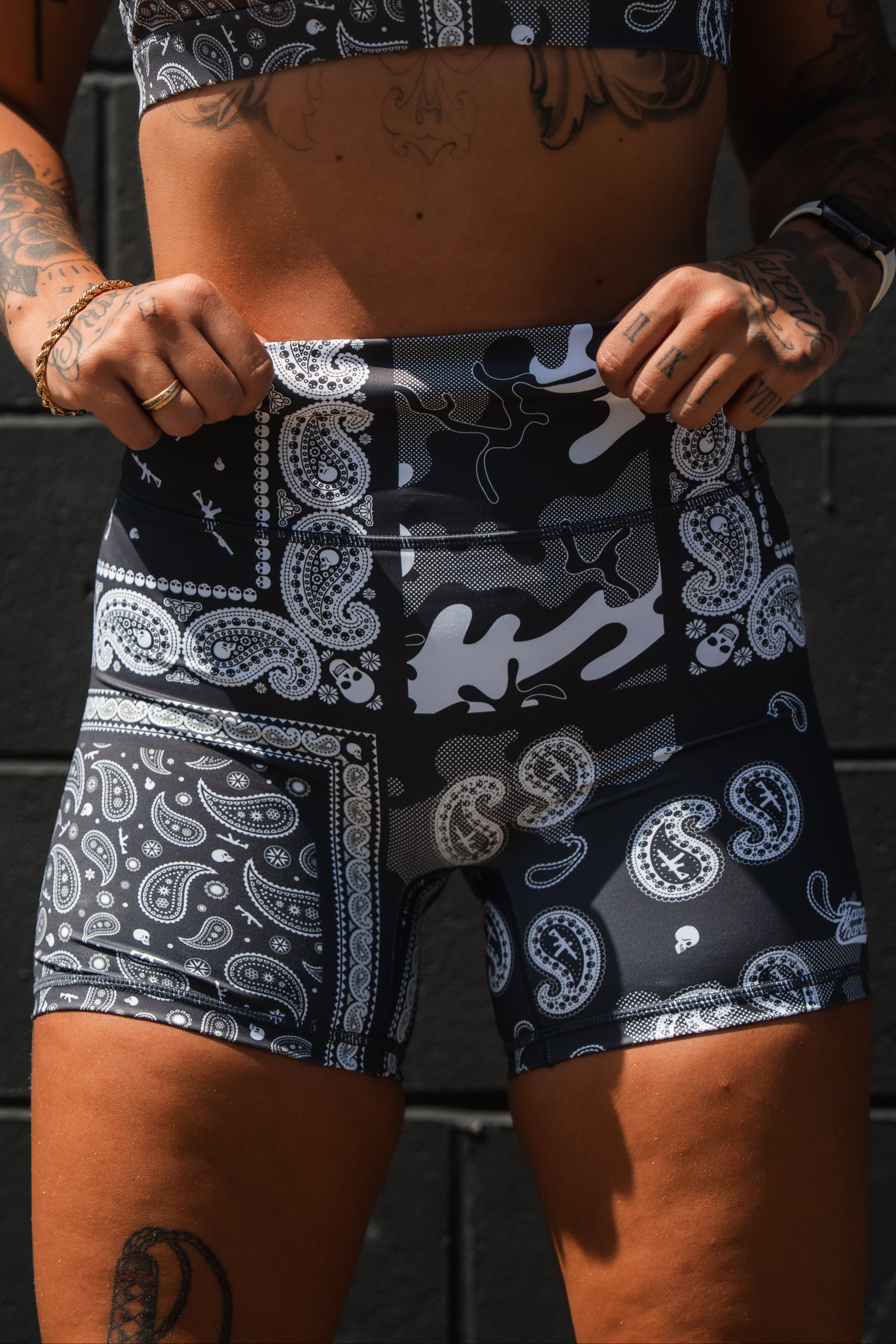 Women's High-Waisted Seamless Front Compression Training Shorts | Pew Pew Paisley
