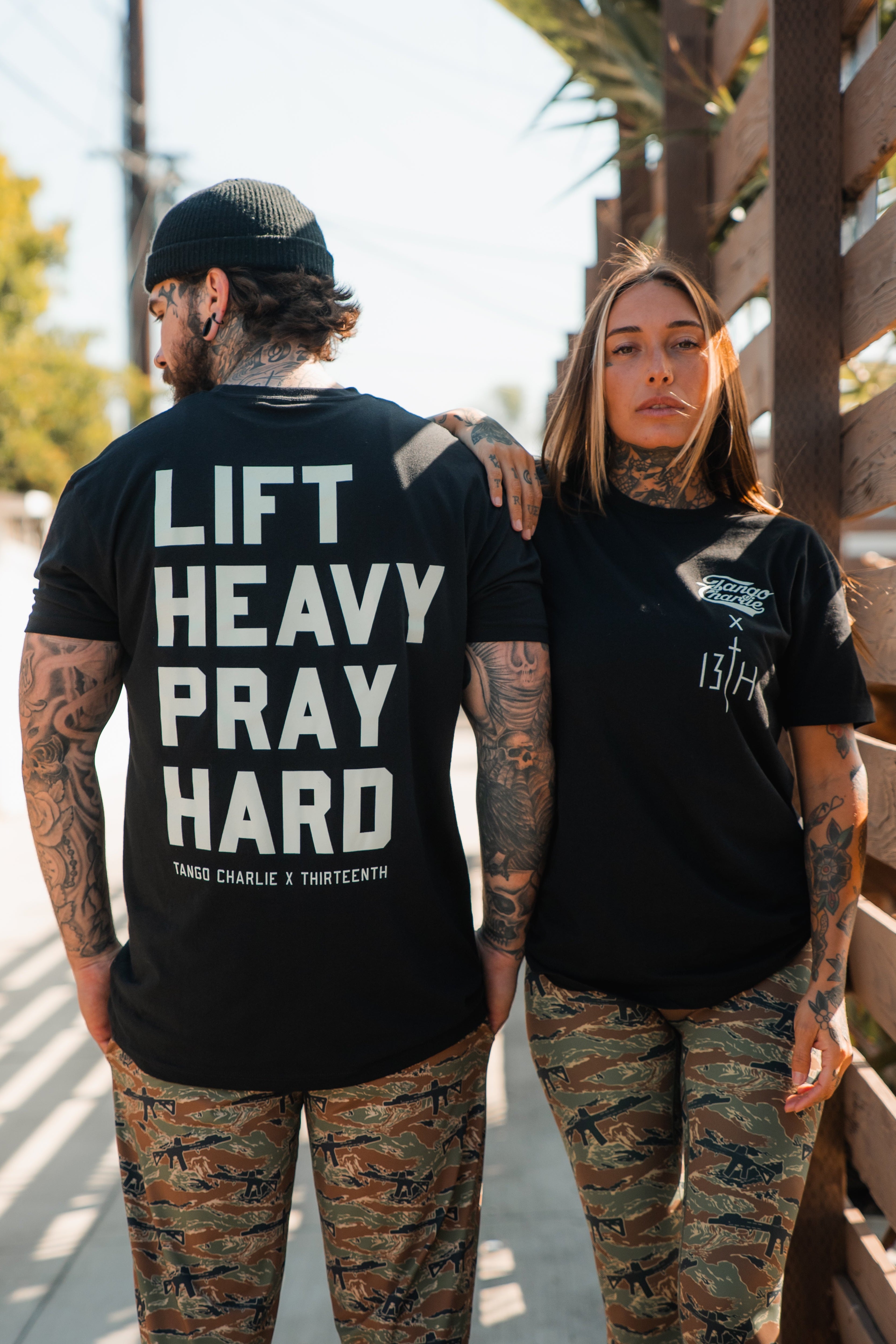 Lift Heavy. Pray Hard. - Black Tee