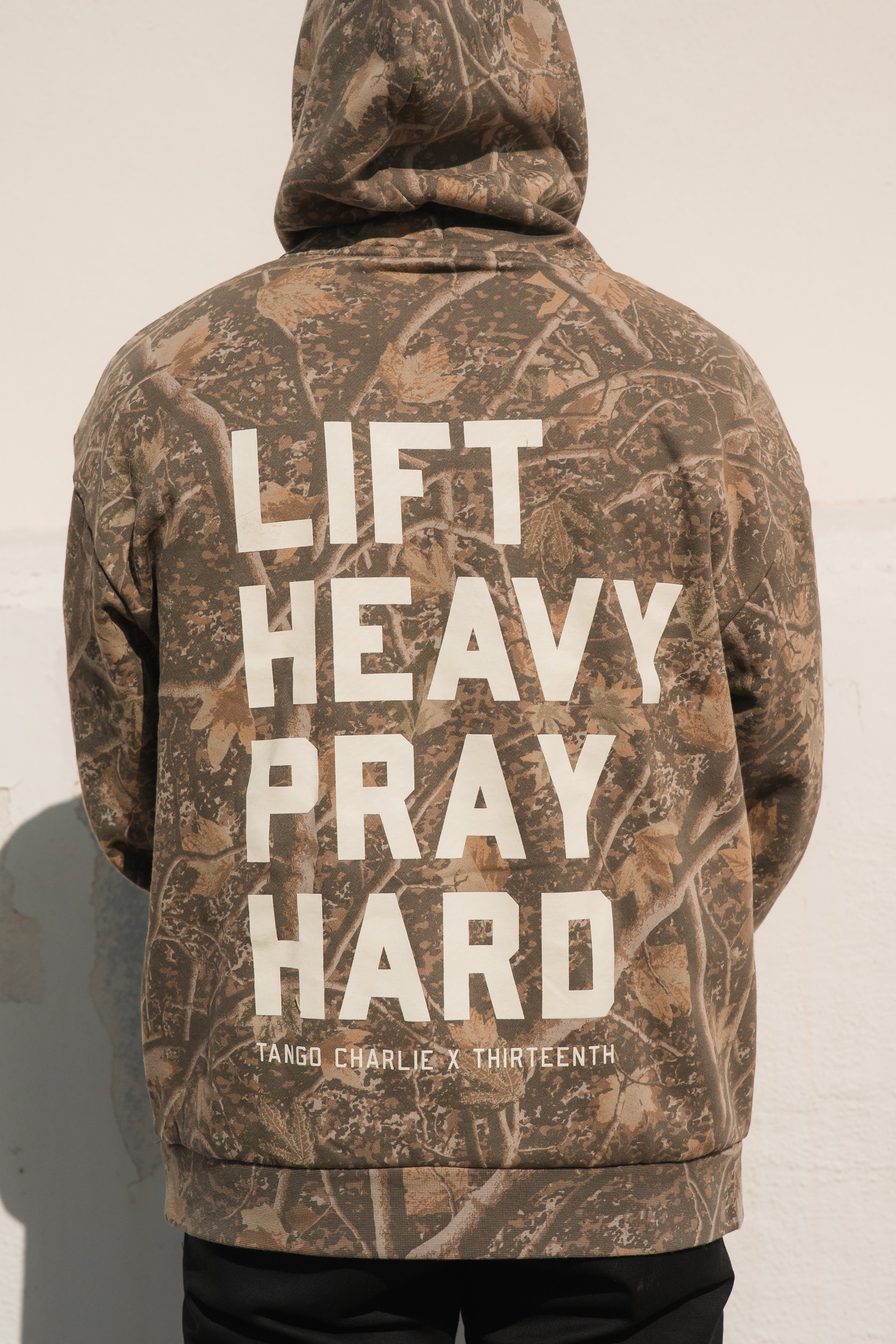 Lift Heavy. Pray Hard. - Premium Deadwood Camo Hoodie