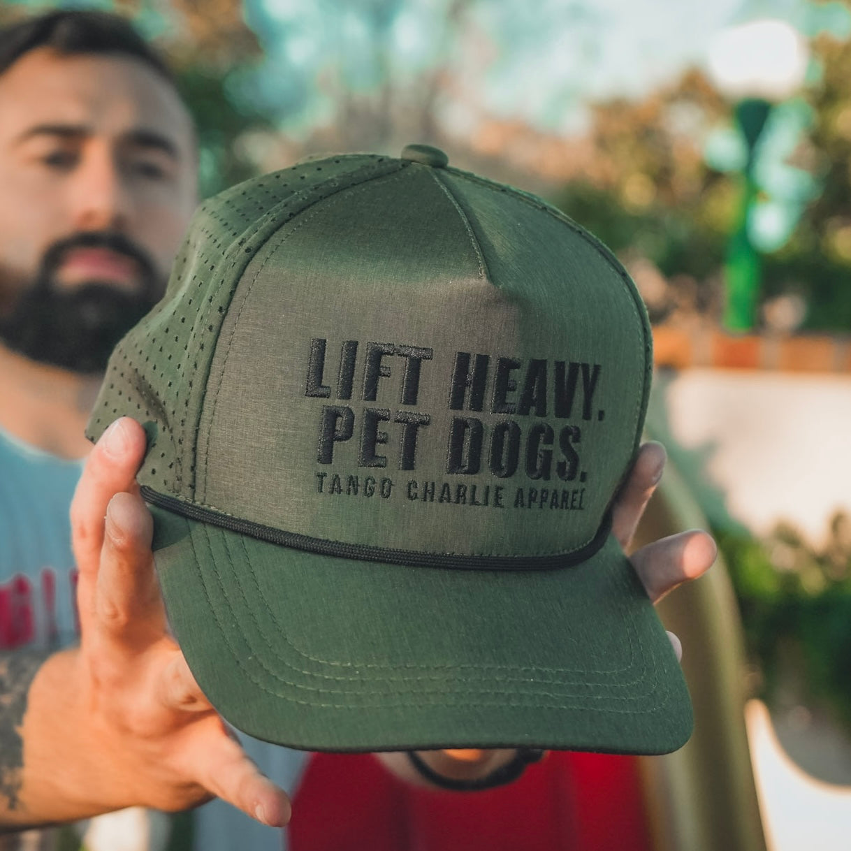 Lift Heavy. Pet Dogs. - Army Snapback Hat