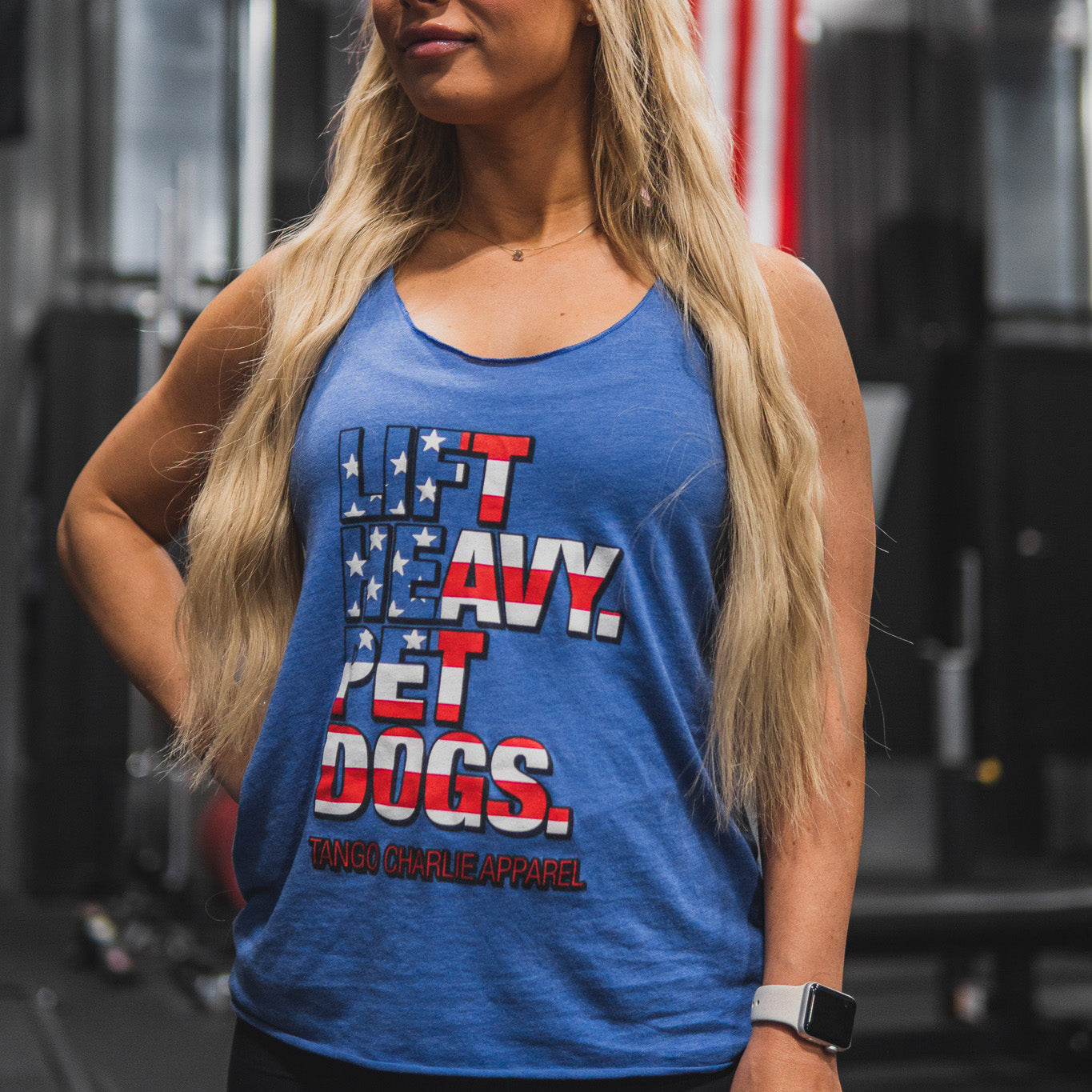 Lift Heavy. Pet Dogs. - Stars & Stripes Women's Tank