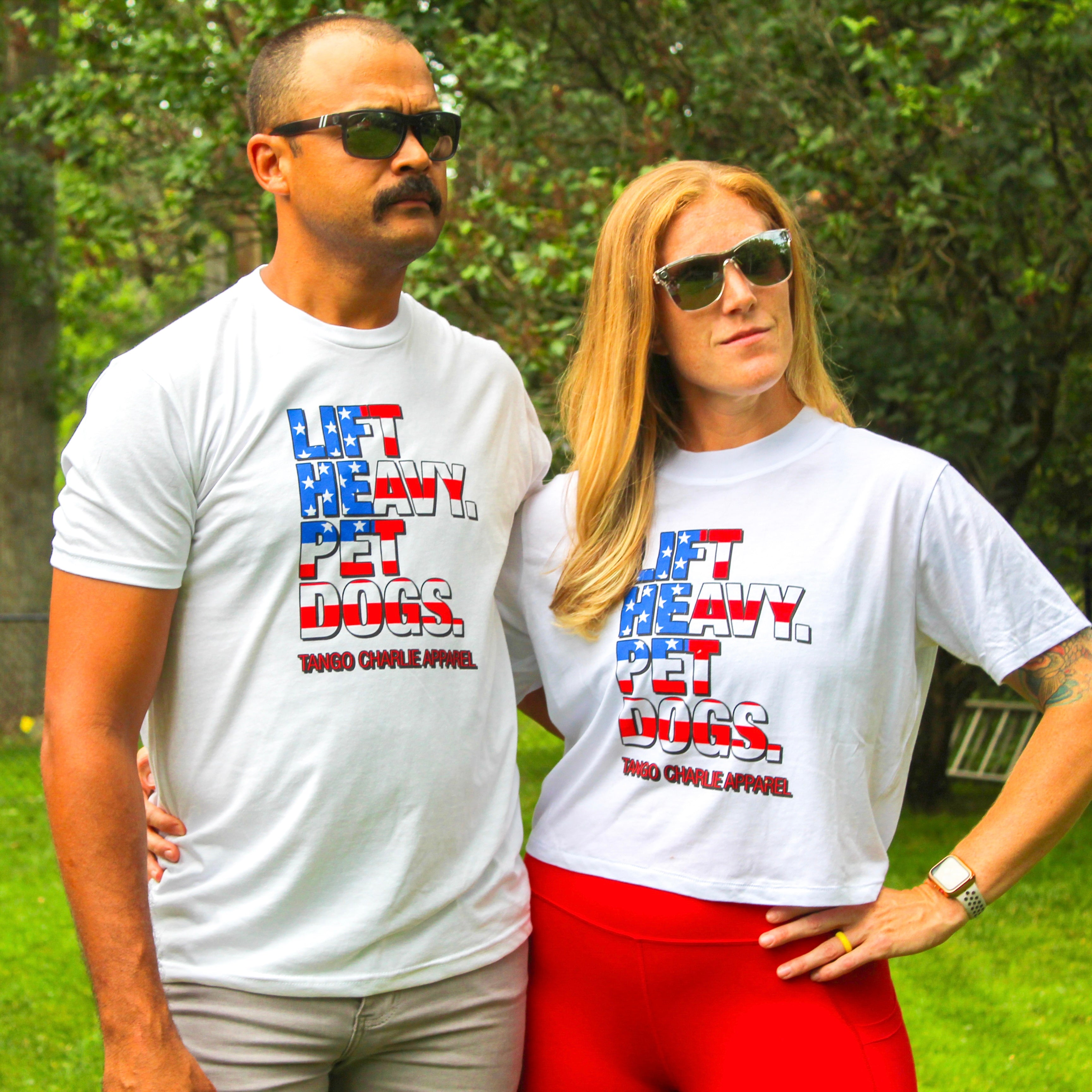 Lift Heavy. Pet Dogs. - ‘Murica Edition Cropped Tee