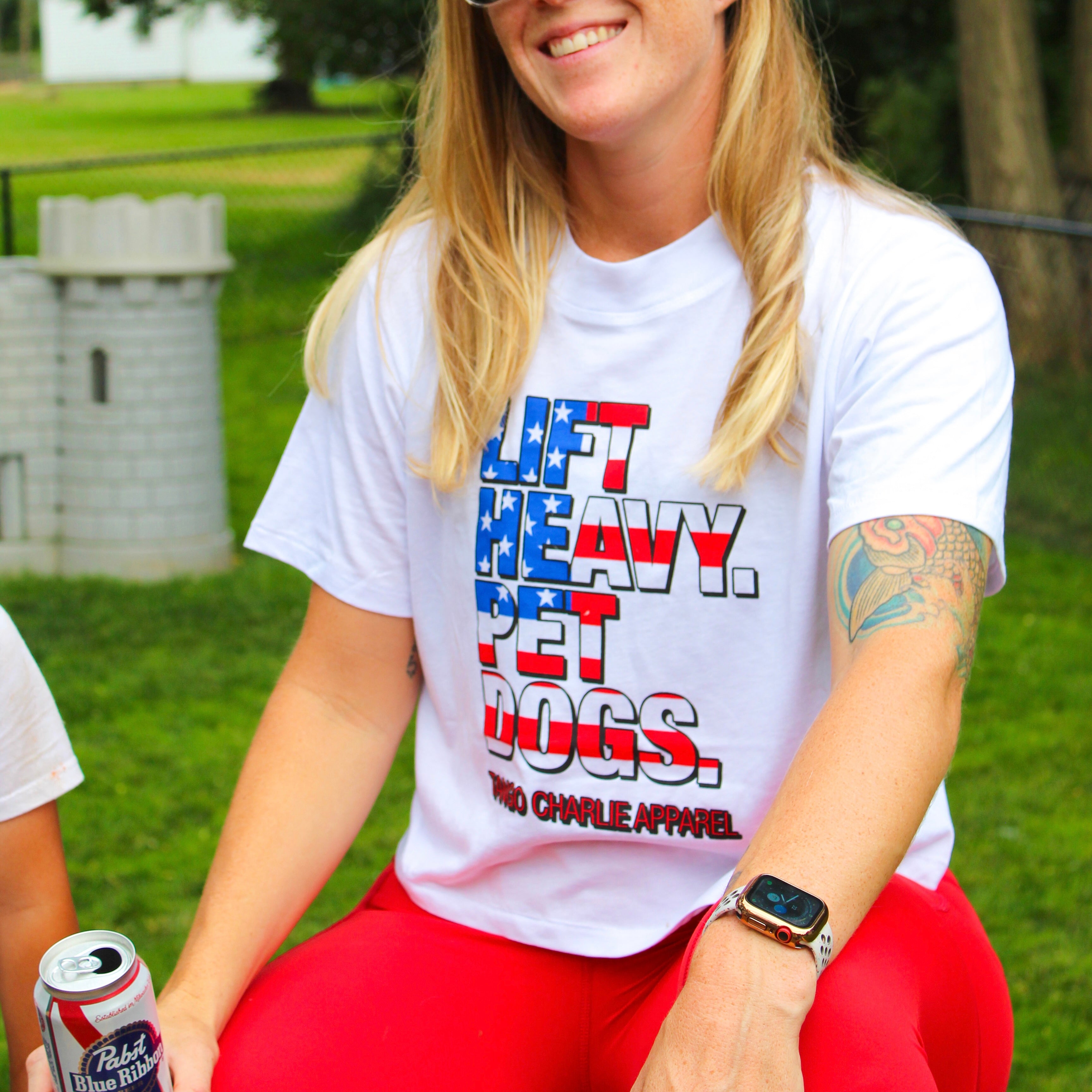 Lift Heavy. Pet Dogs. - ‘Murica Edition Cropped Tee