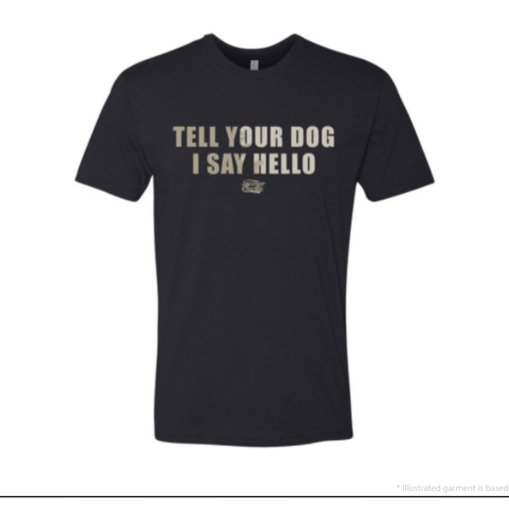 T-Shirt Uomo 'Say Hello' – Cane Bianco Cartoon Anni 80 – 100% Cotone 185 G/m²