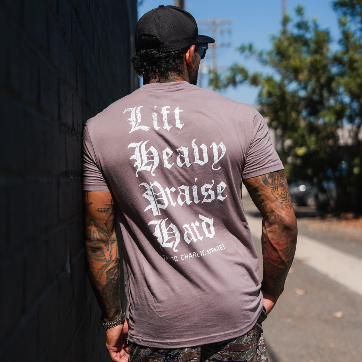Lift Heavy. Praise Hard. Shiitake Tee