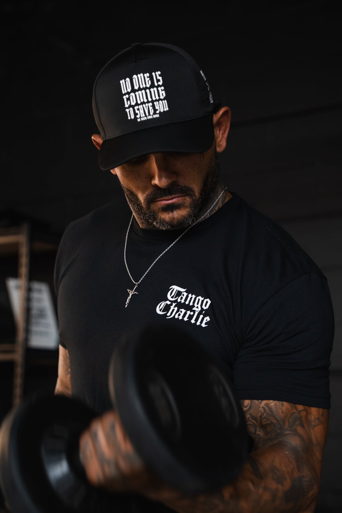 Lift Heavy. Praise Hard. Black Tee