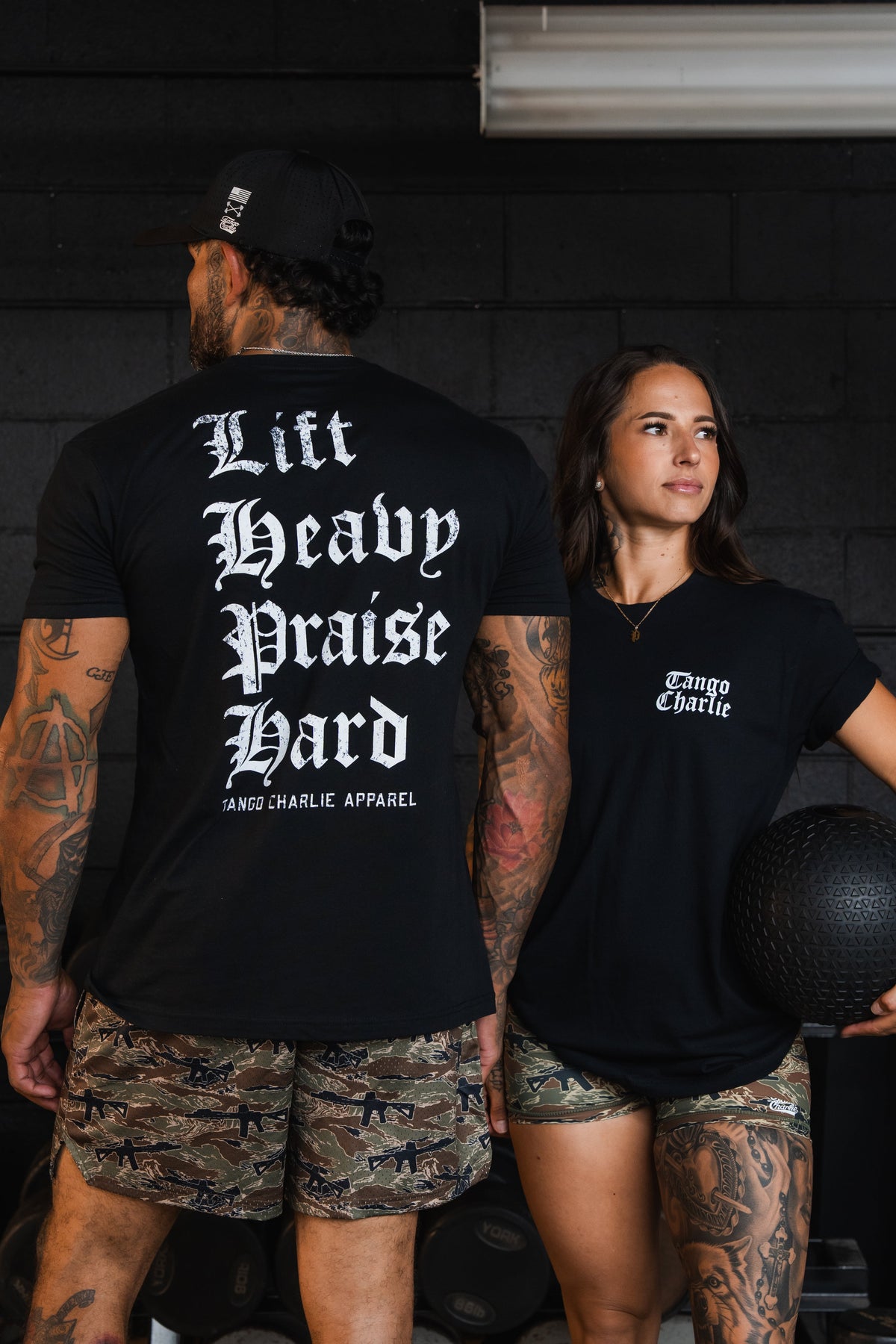 Lift Heavy. Praise Hard. Black Tee