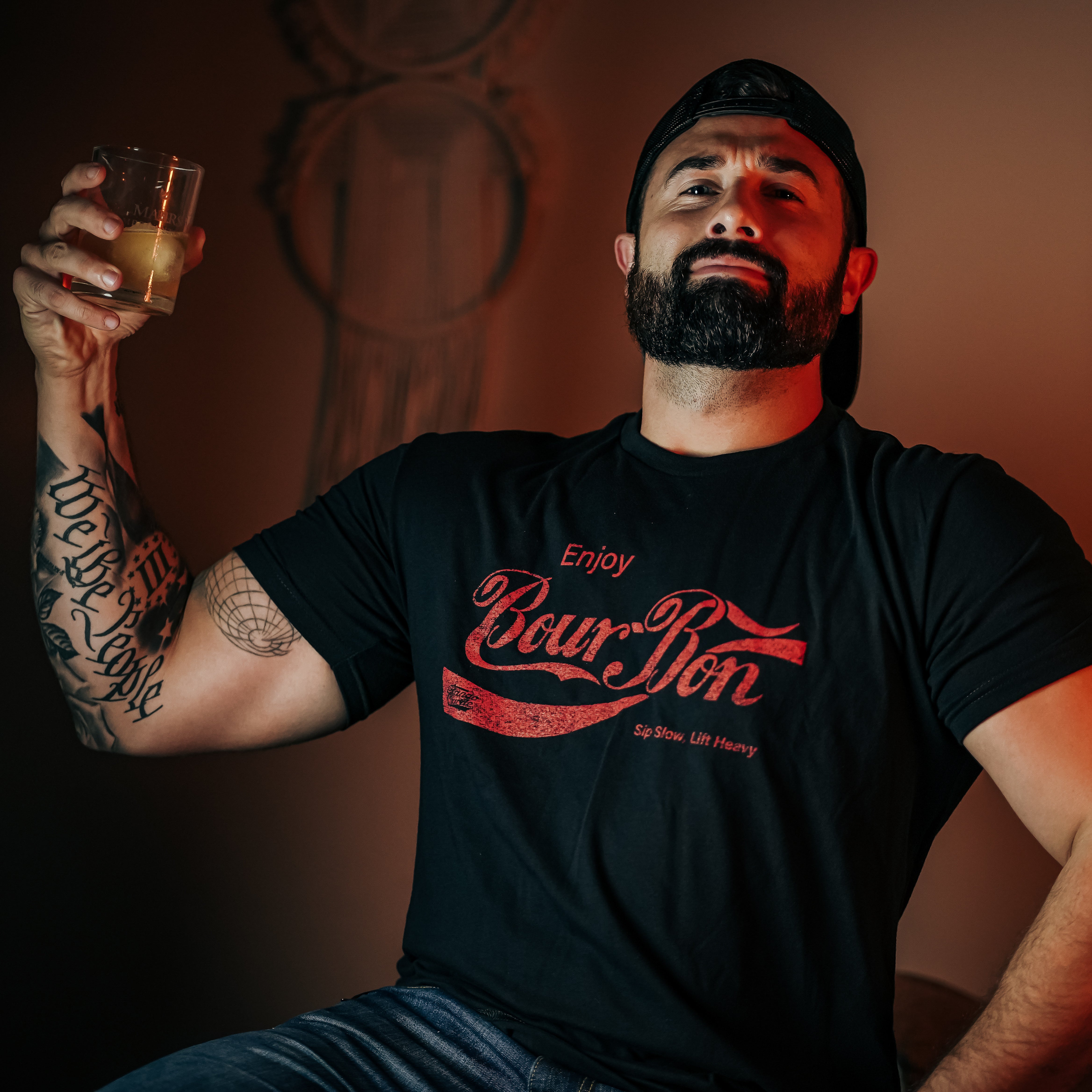 Bourbon "Sip Slow, Lift Heavy" Black - Tee