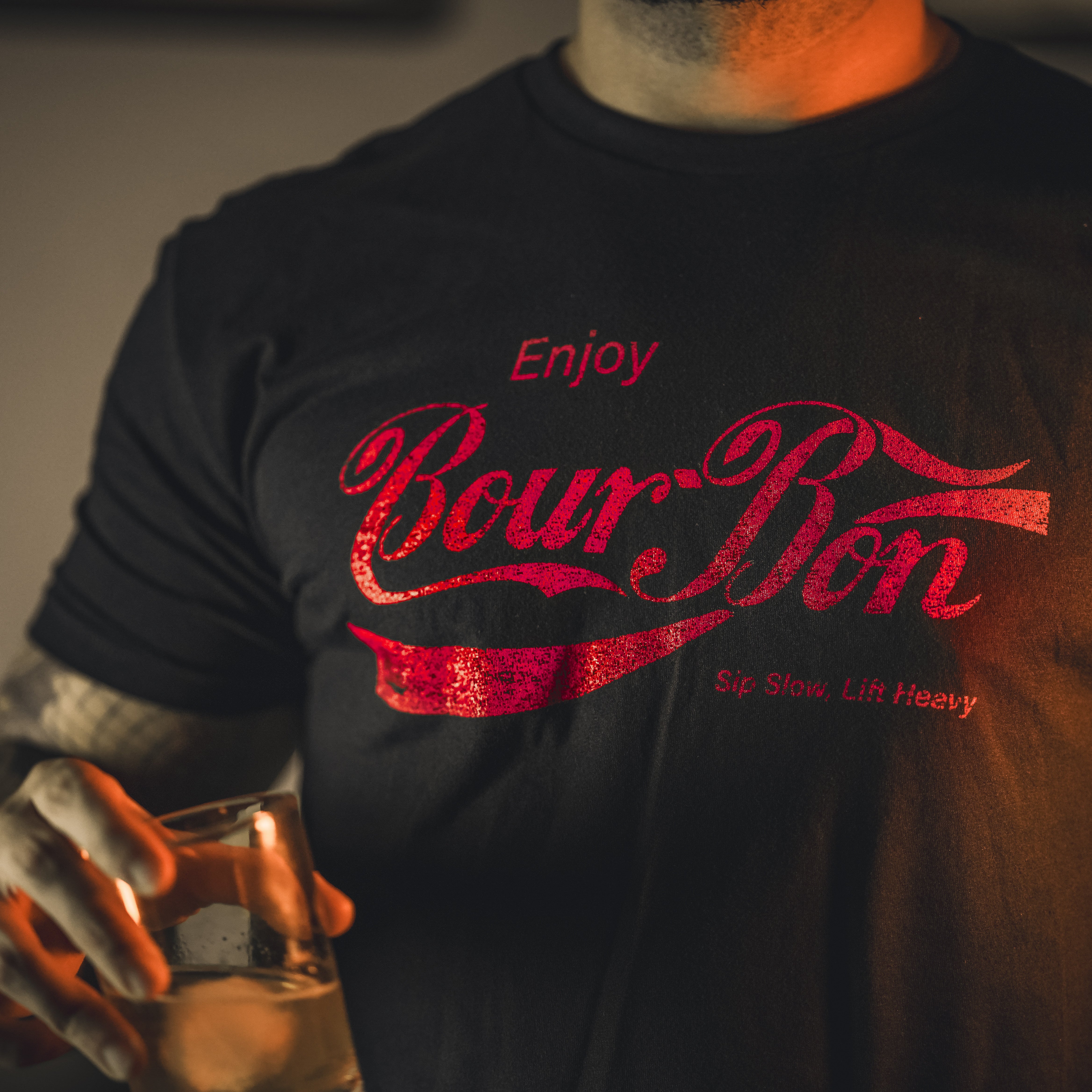Bourbon "Sip Slow, Lift Heavy" Black - Tee