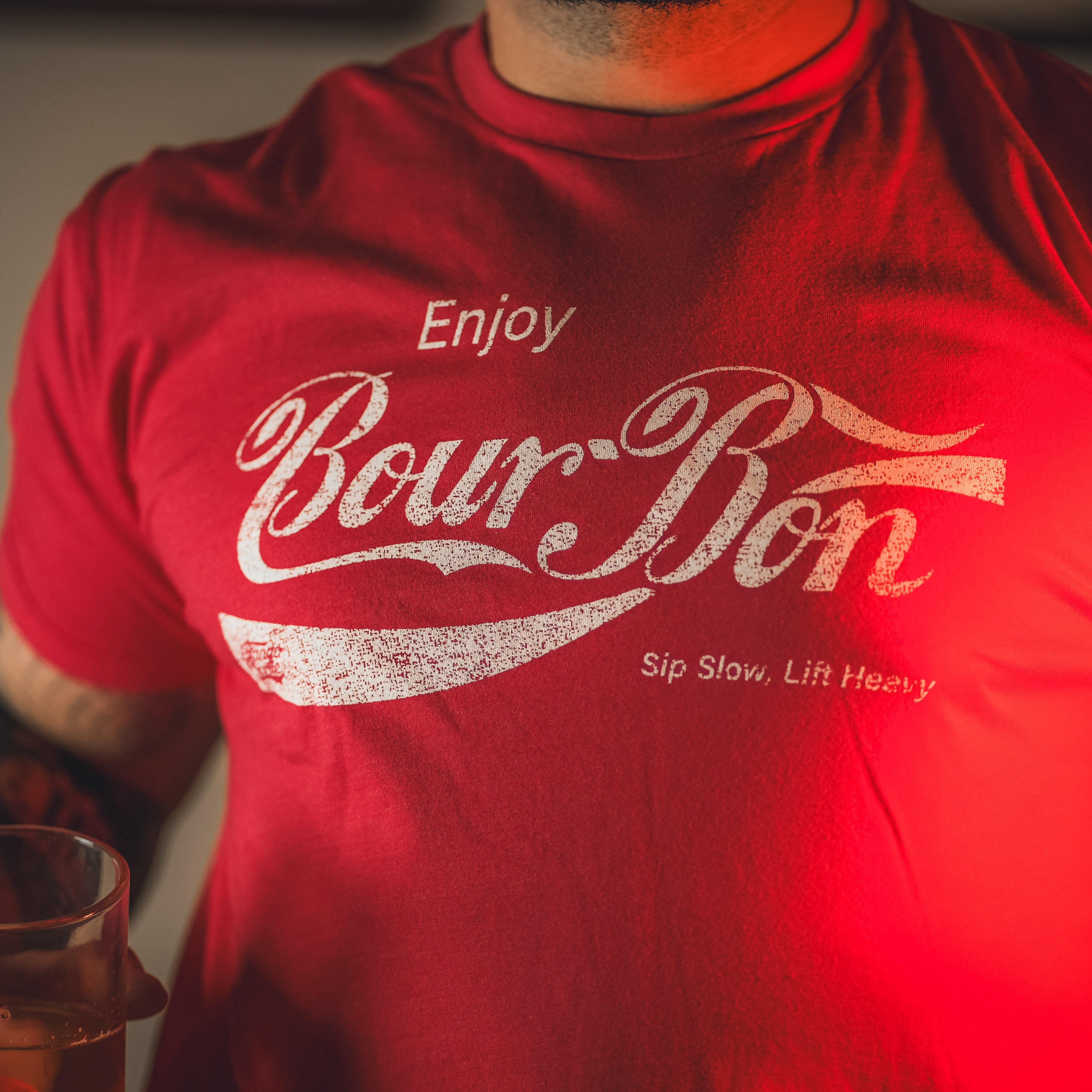 Bourbon "Sip Slow, Lift Heavy" Red - Tee