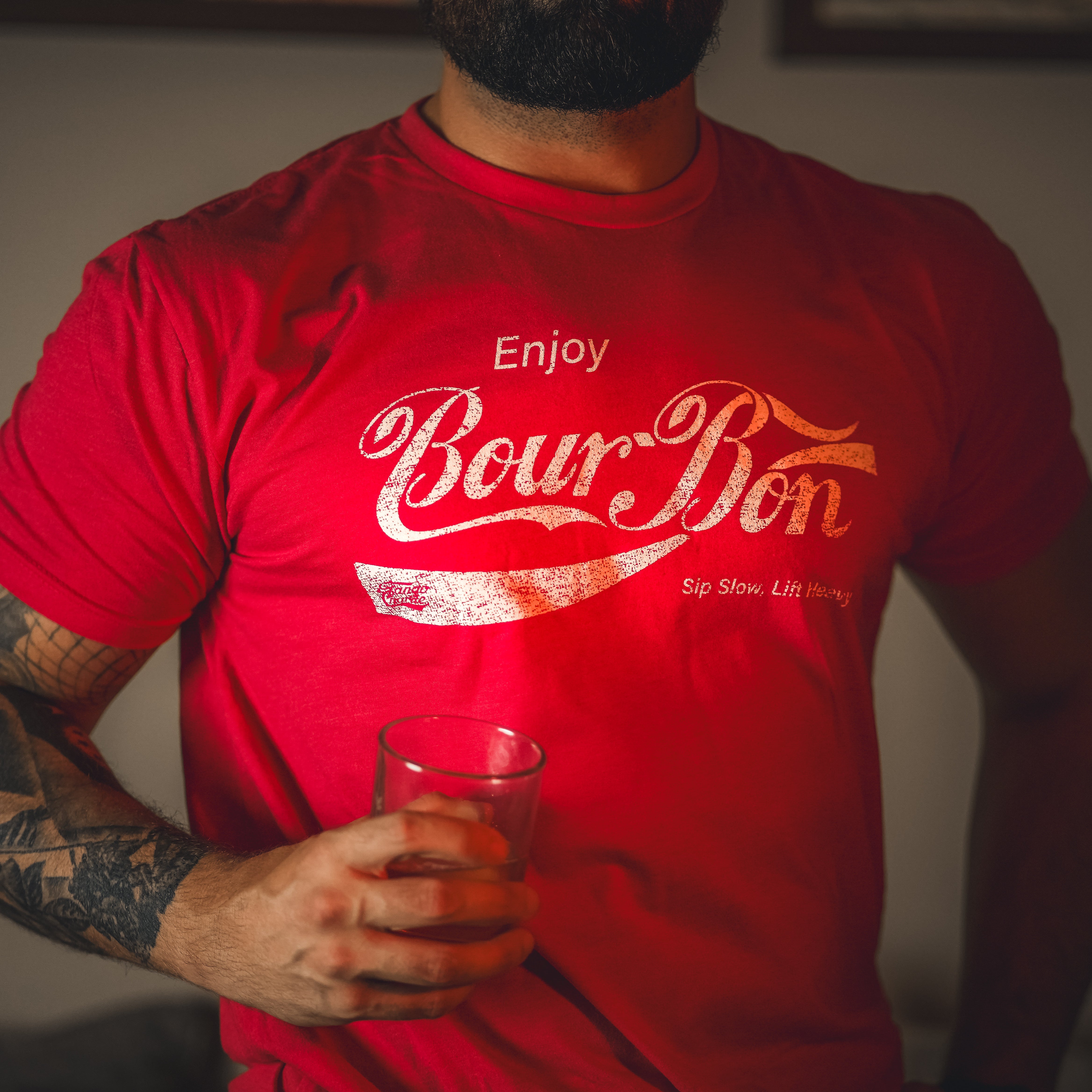 Bourbon "Sip Slow, Lift Heavy" Red - Tee