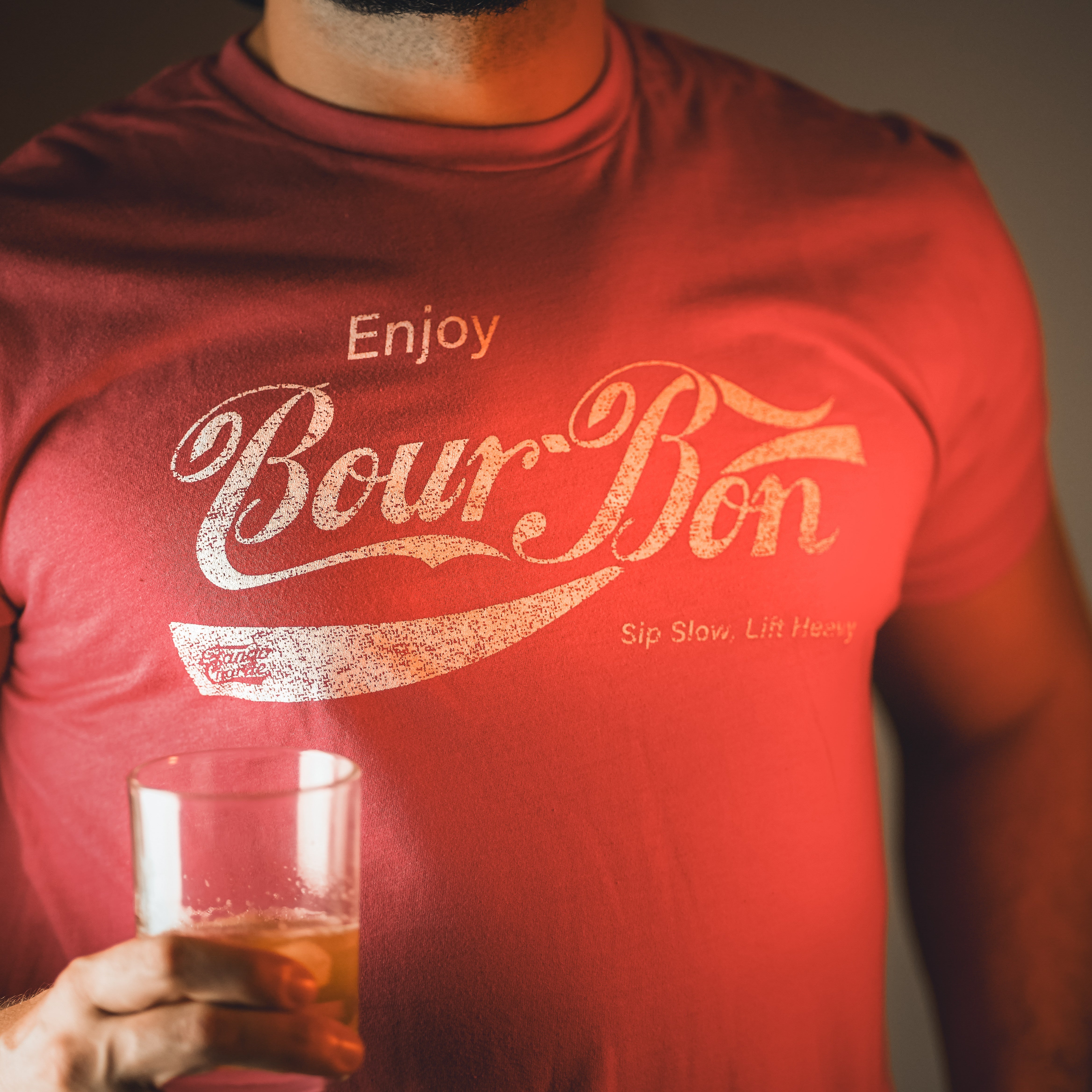 Bourbon "Sip Slow, Lift Heavy" Red - Tee