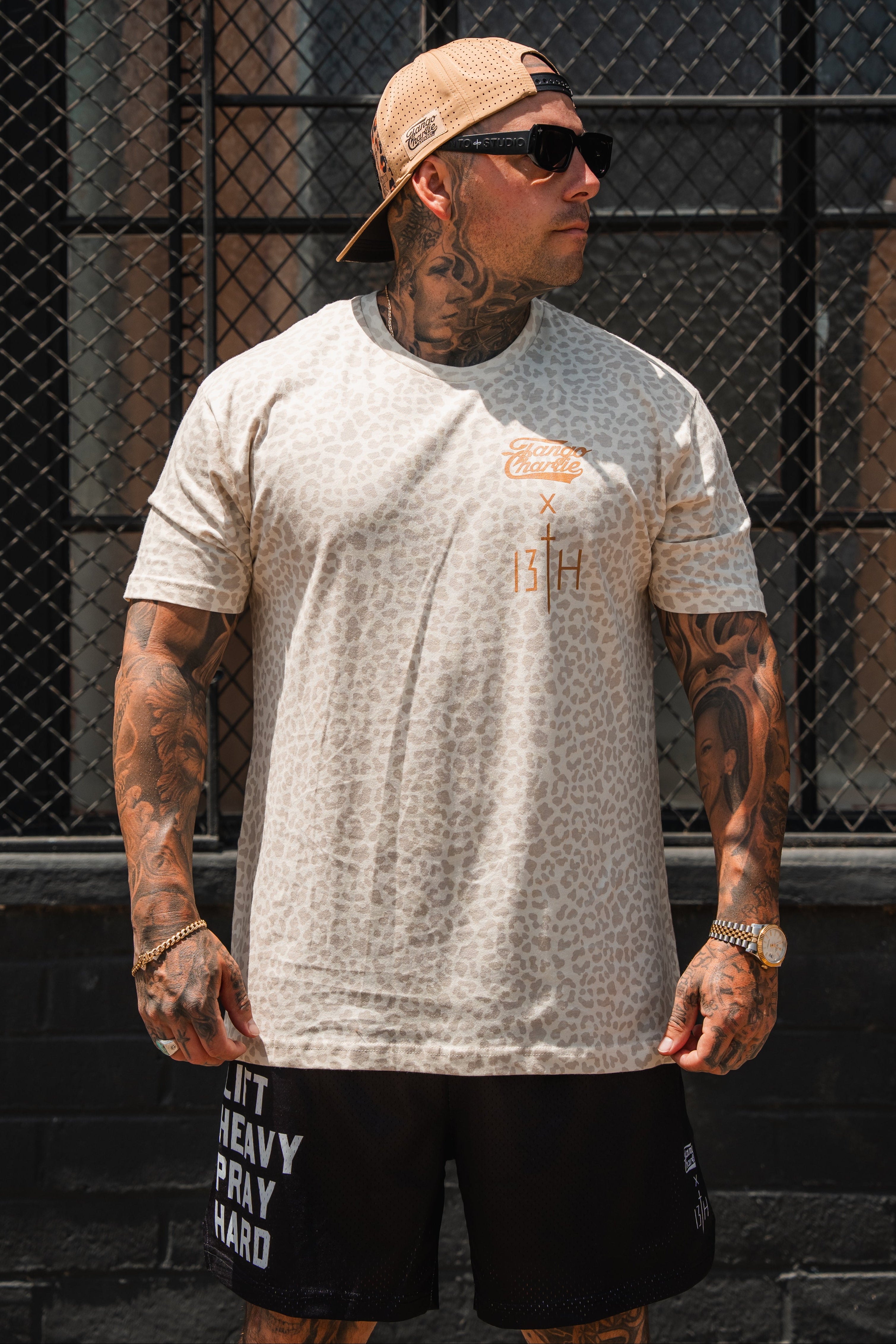 Lift Heavy. Pray Hard. Cream Leopard - Tee