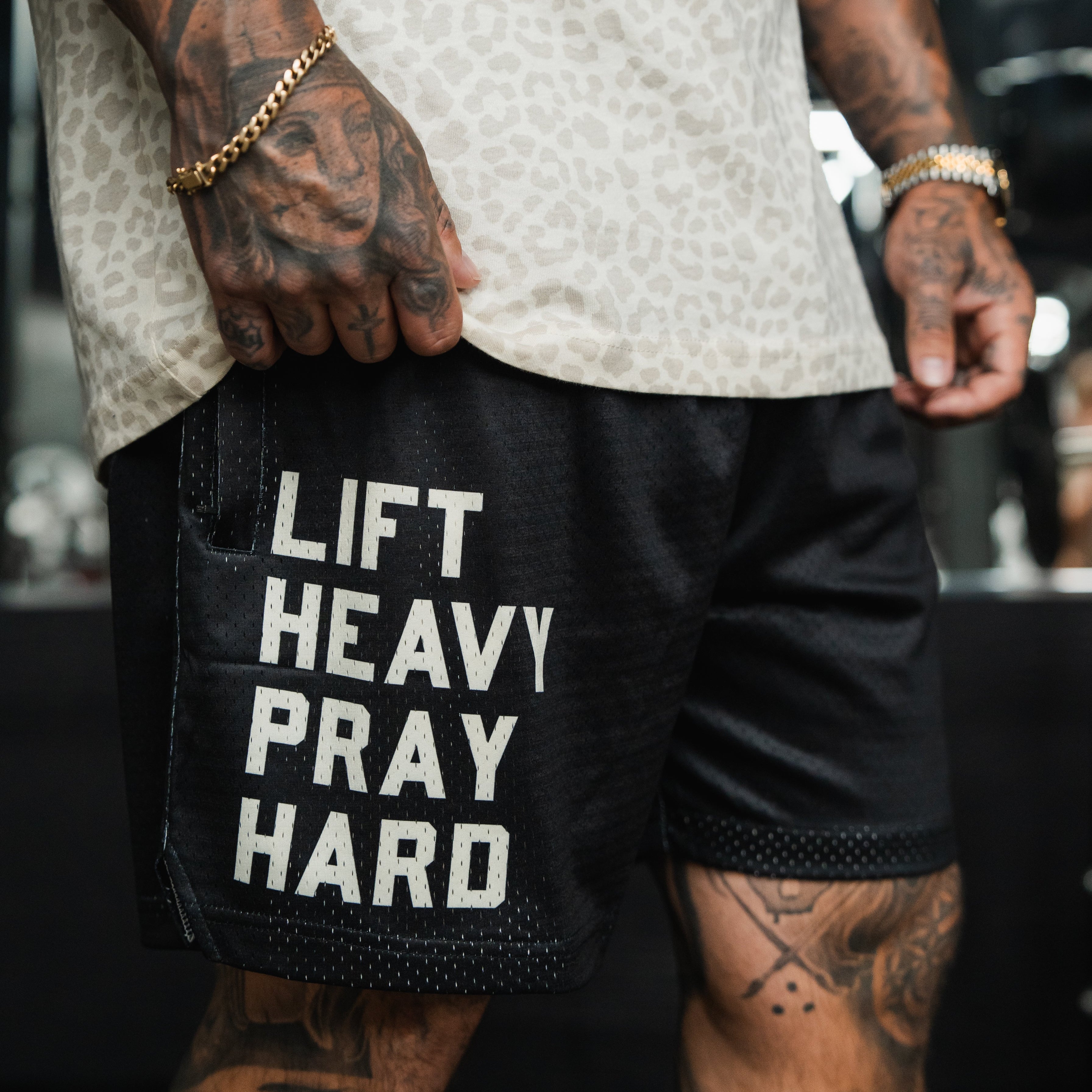 Men's Mesh Lifestyle Shorts | 5.5"- Lift Heavy Pray Hard Black