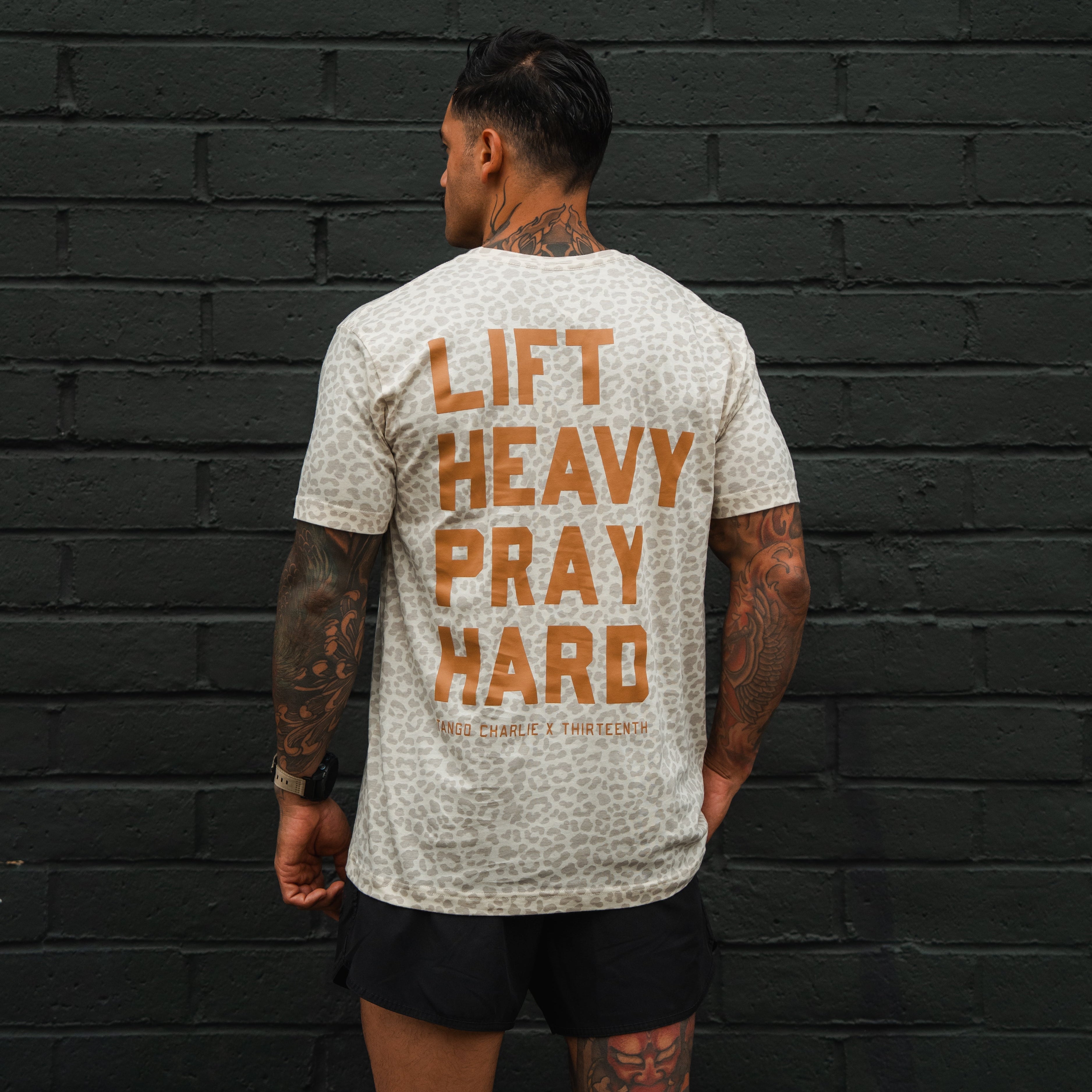 Lift Heavy. Pray Hard. Cream Leopard - Tee