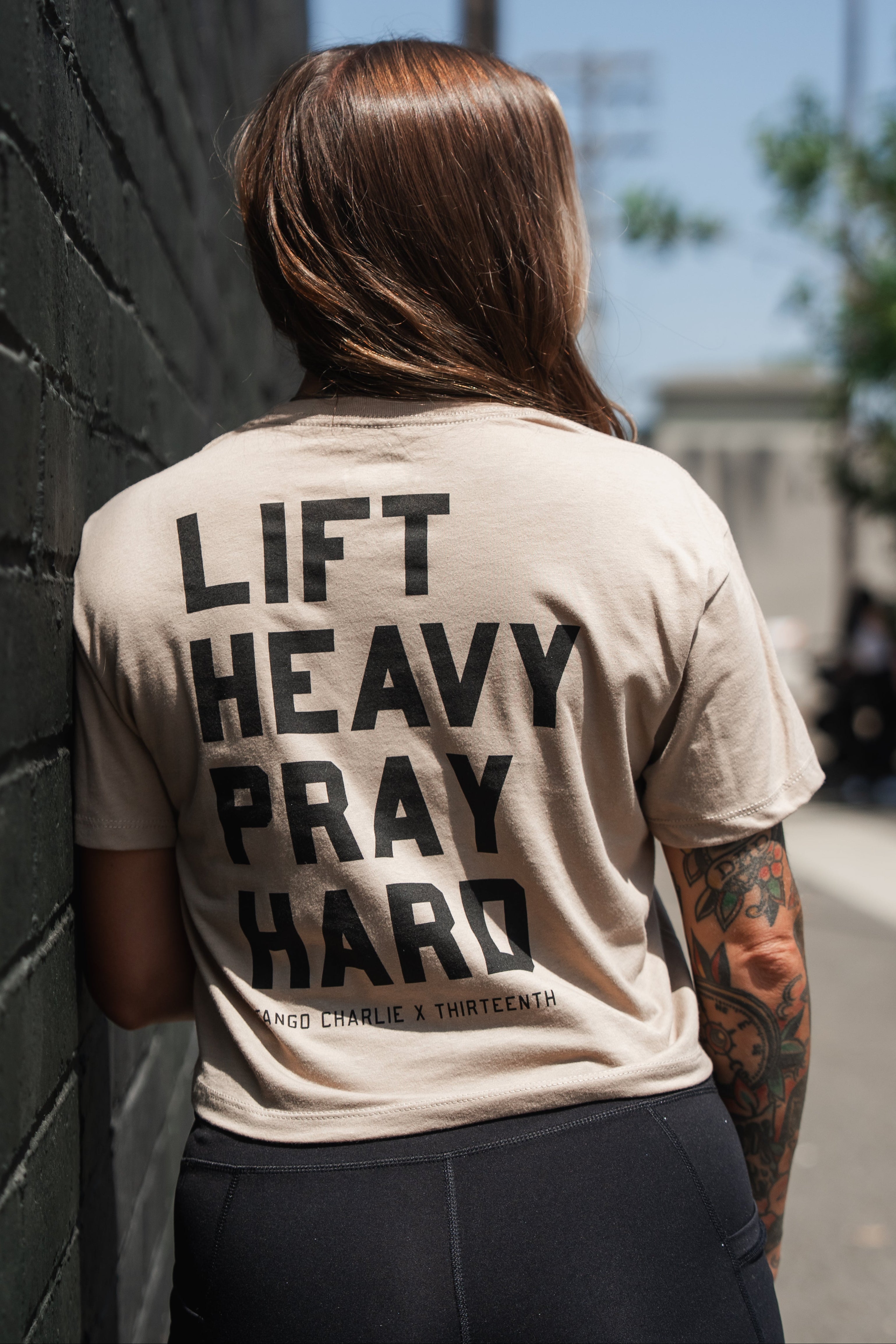 Lift Heavy. Pray Hard. - Sand Women's Crop Tee