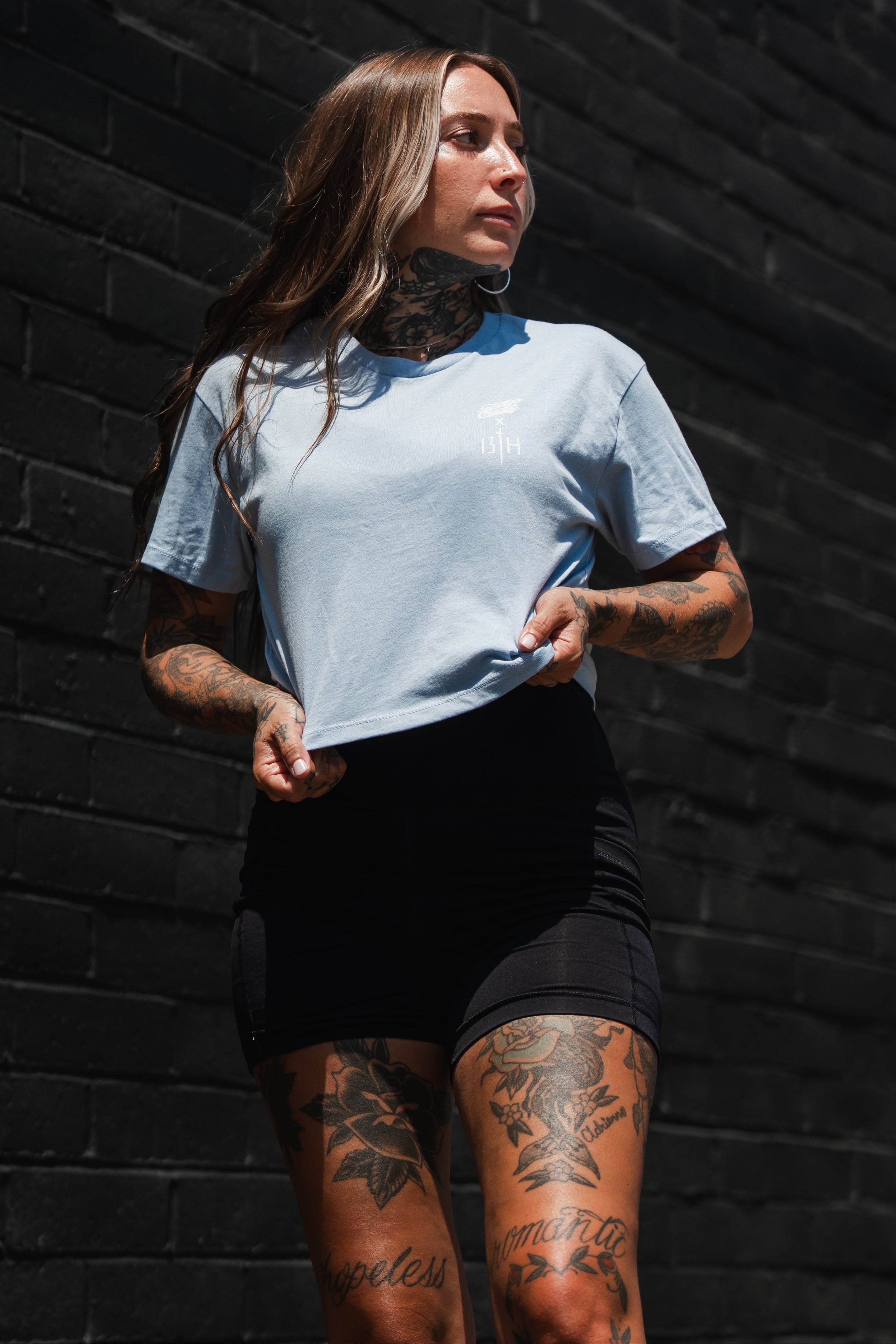 Lift Heavy. Pray Hard. - Baby Blue Women's Crop Tee