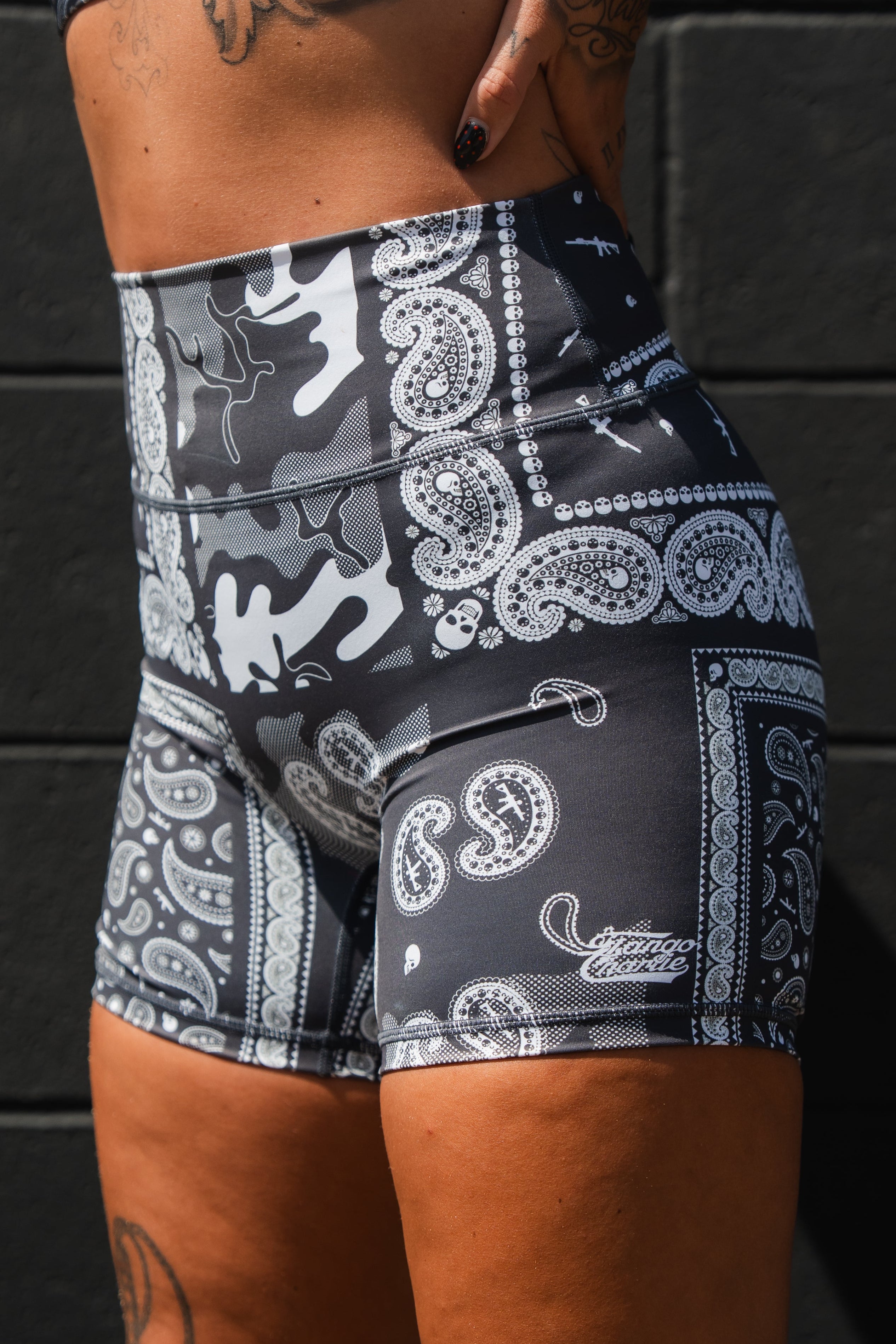 Women's High-Waisted Seamless Front Compression Training Shorts | Pew Pew Paisley