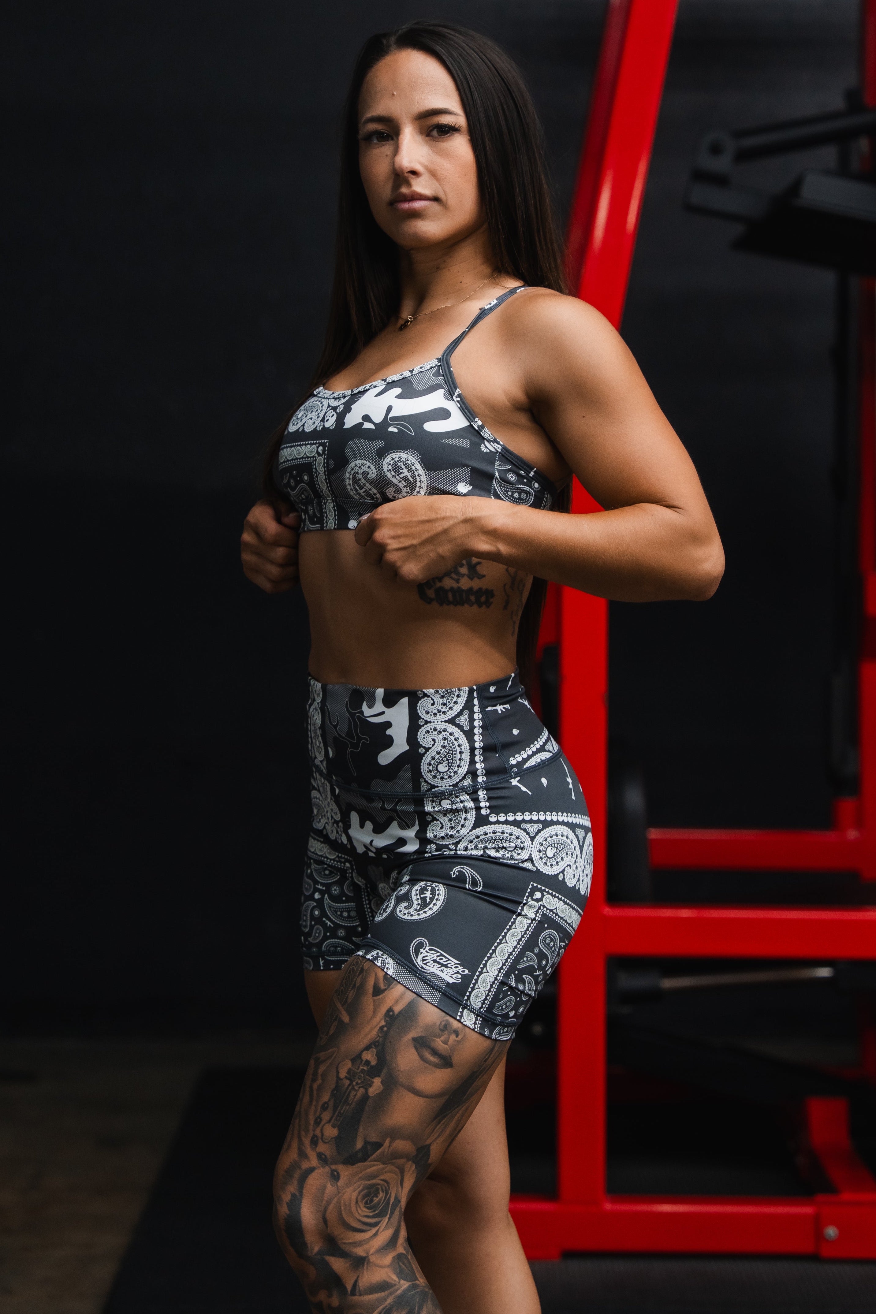 Women's High-Waisted Seamless Front Compression Training Shorts | Pew Pew Paisley