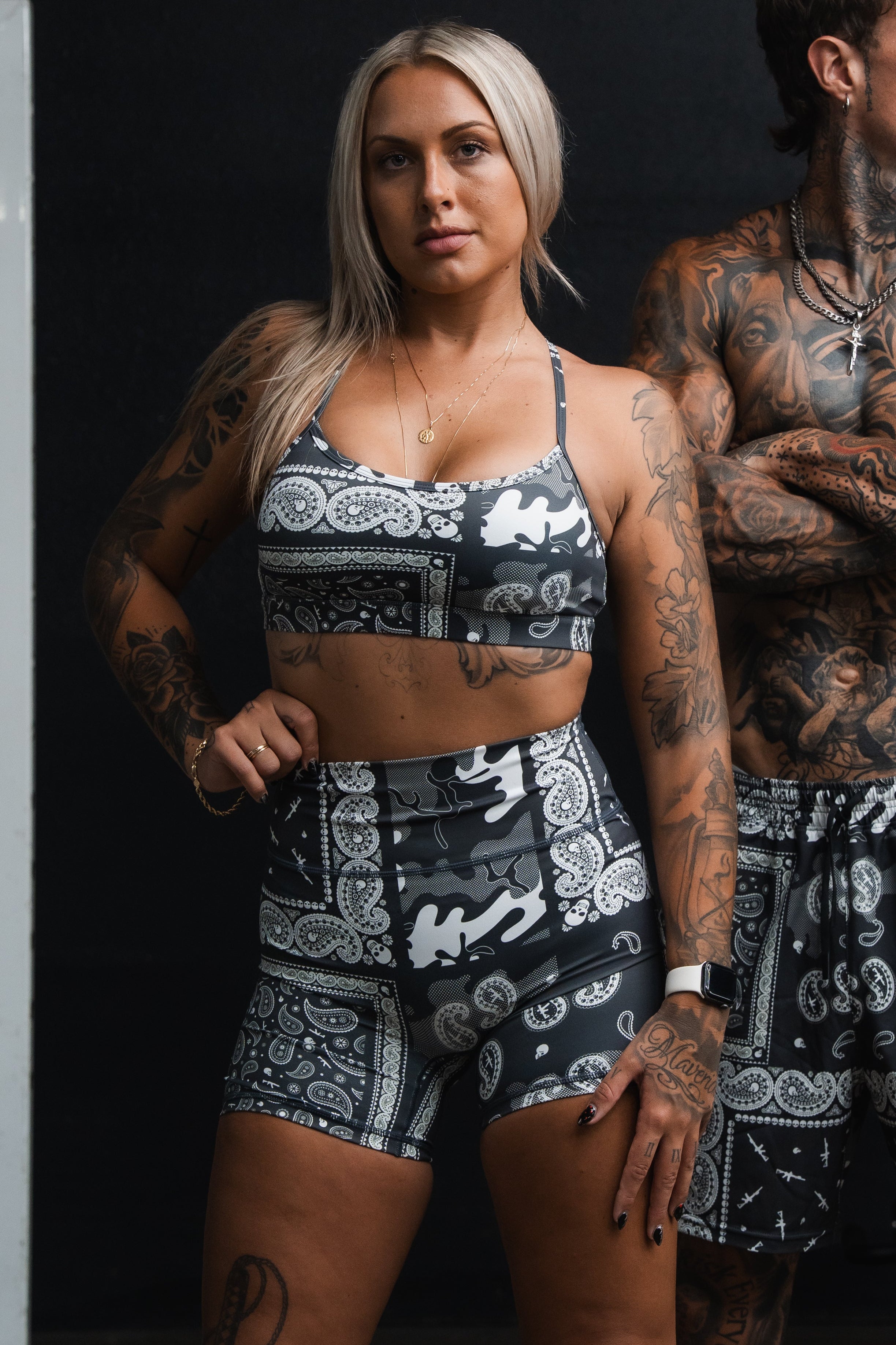 Women's High-Waisted Seamless Front Compression Training Shorts | Pew Pew Paisley