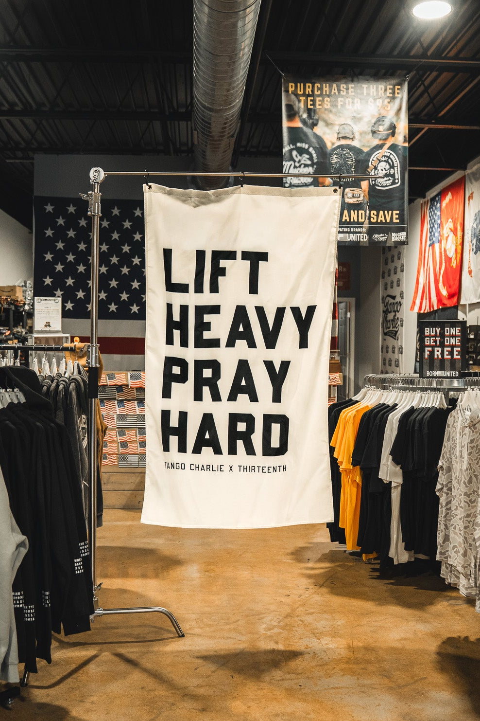 Lift heavy. Pray hard. - Flag