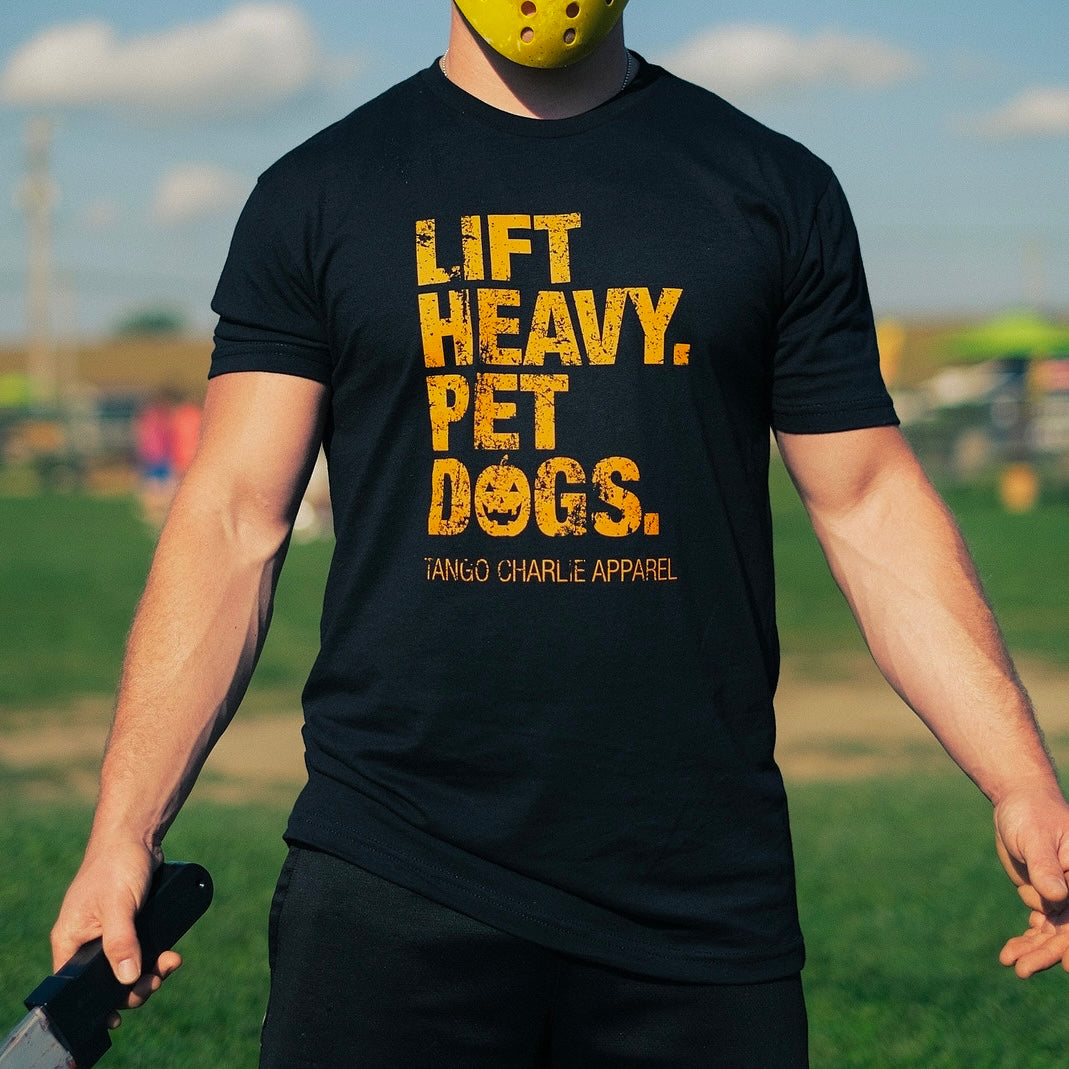 Lift Heavy. Pet Dogs. - Pumpkin Edition Tee
