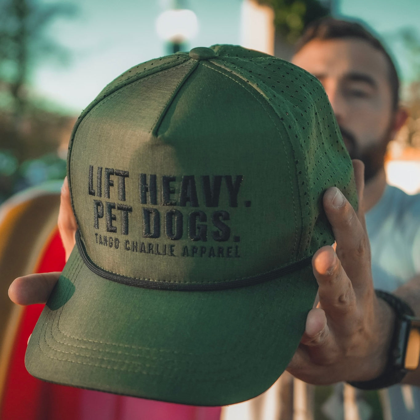 Lift Heavy. Pet Dogs. - Army Snapback Hat