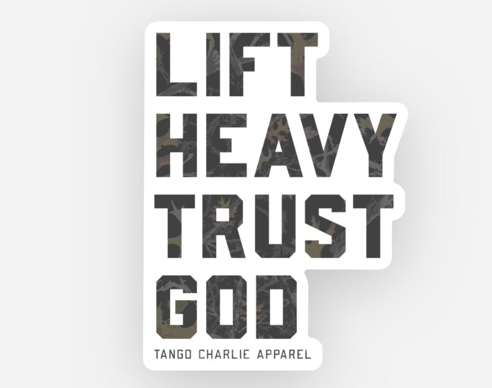 Lift Heavy, Trust God - Sticker (camo)