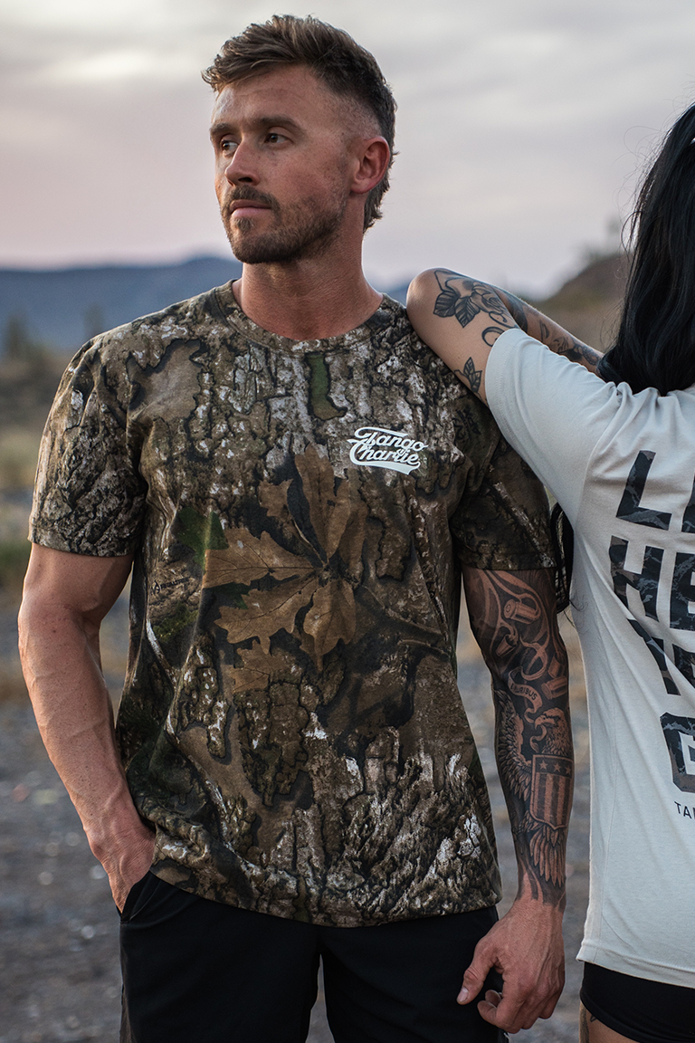 Lift Heavy. Trust God. - Realtree Premium Camo Tee