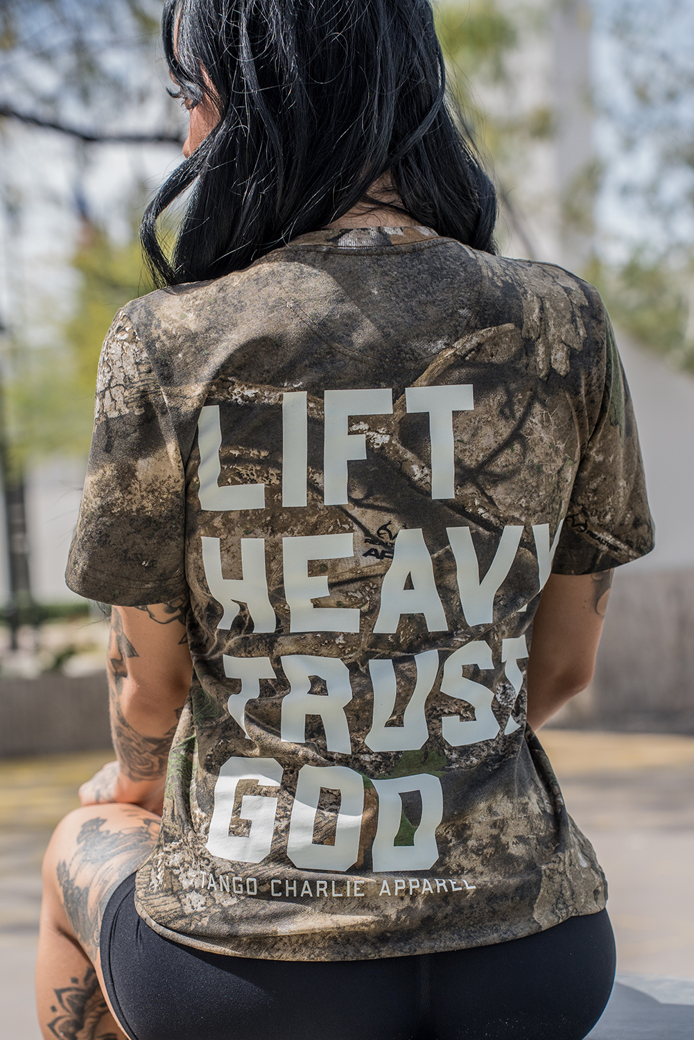 Lift Heavy. Trust God. - Realtree Premium Camo Tee