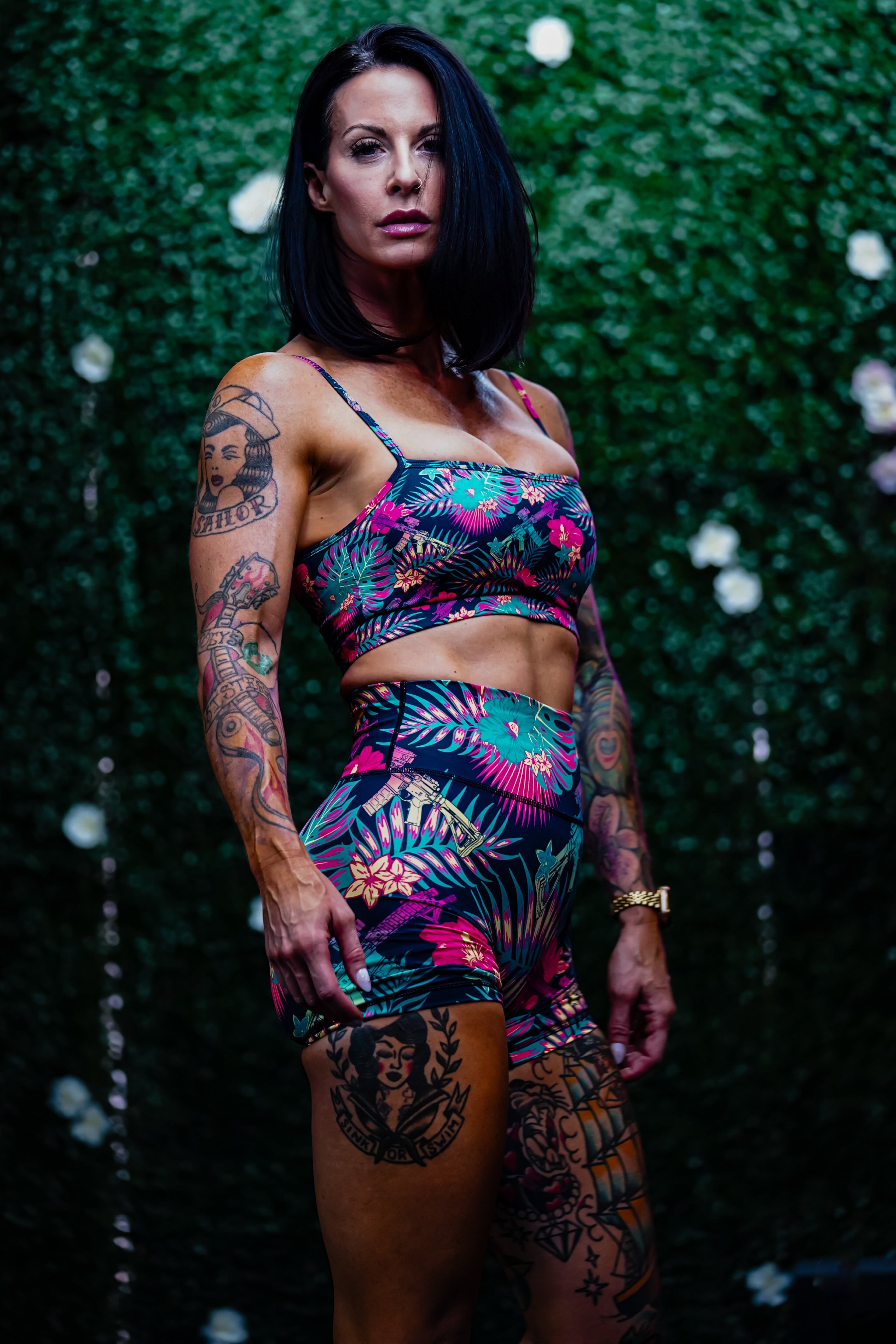 Cross Back Sports Bra | Tropical Assassin