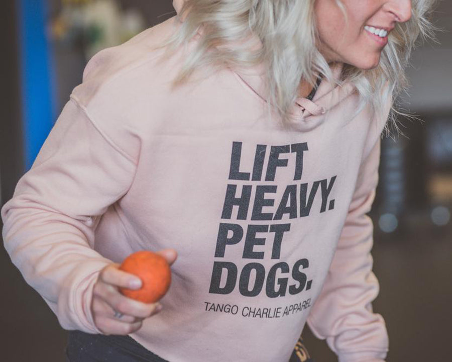 Lift Heavy. Pet Dogs. - Women's Crop Hoodie
