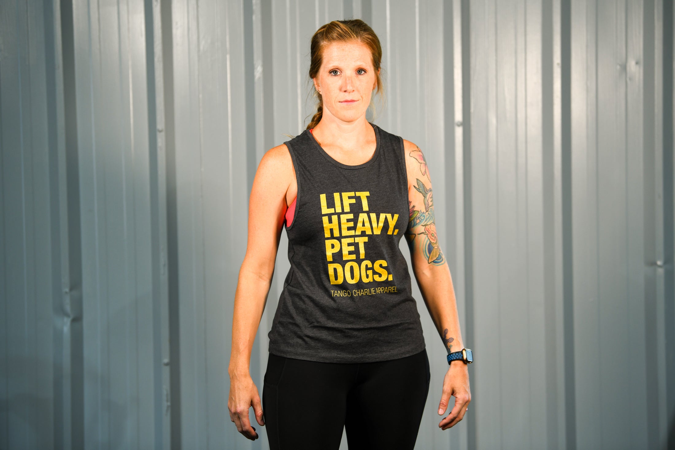 "GOLD Lift Heavy. Pet Dogs." - Womens Muscle Tank