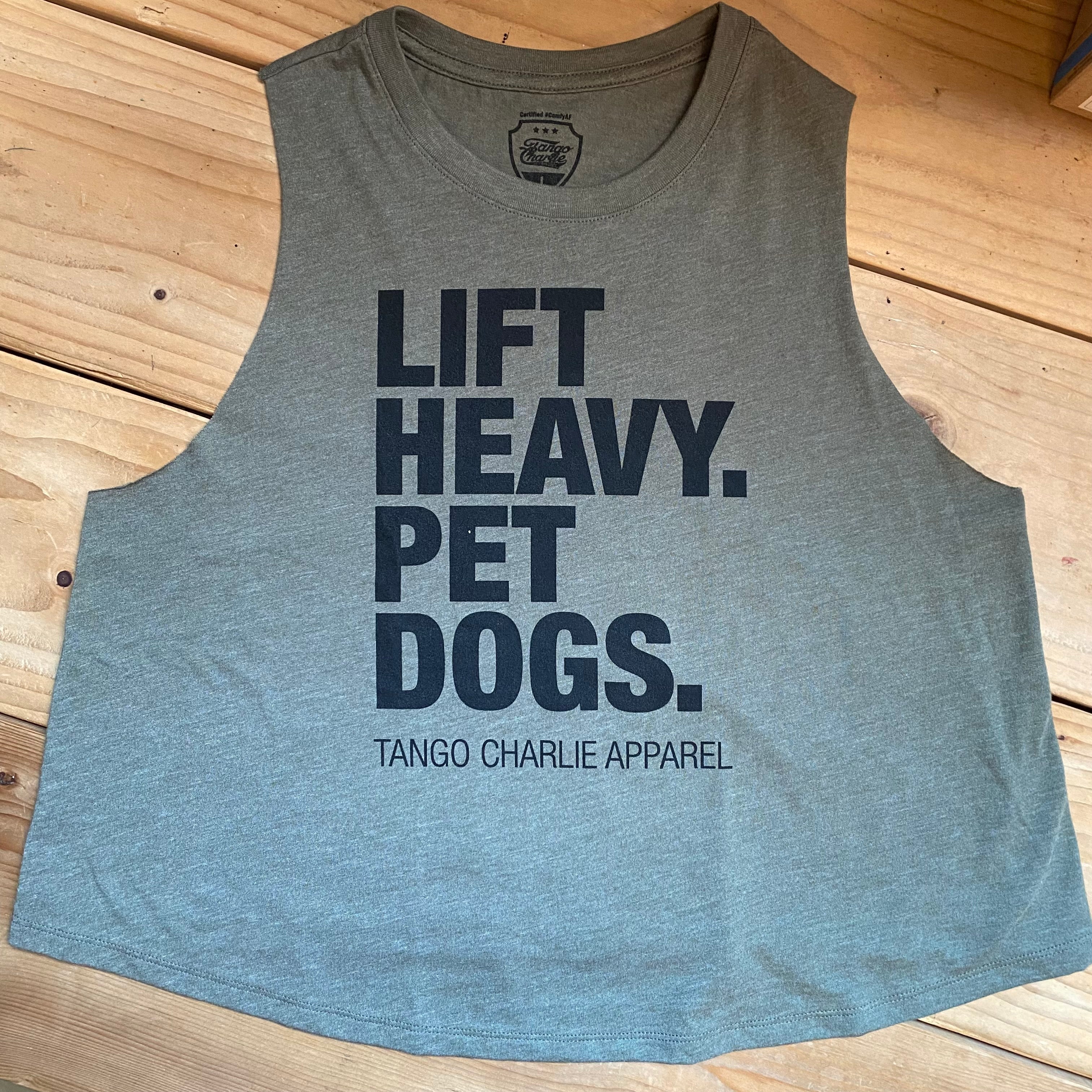 Lift Heavy. Pet Dogs. - Women’s Racerback Crop Tank